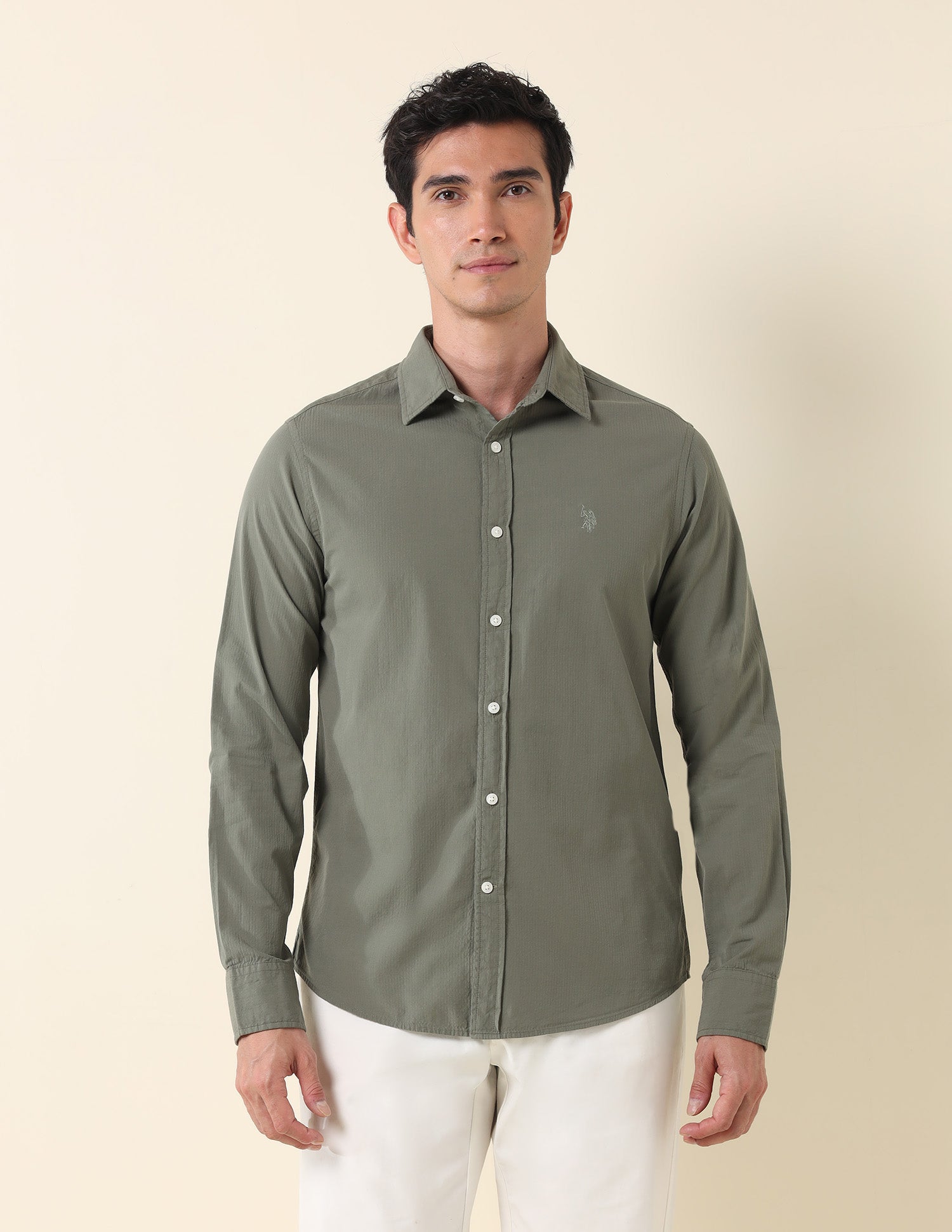 Solid Tailored Fit Shirt Olive - U.S. Polo Assn. India | Large
