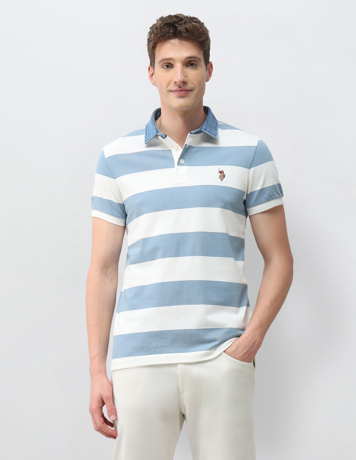 Horizontal Striped Muscle Fit Polo Shirt Blue - U.S. Polo Assn. India | Large