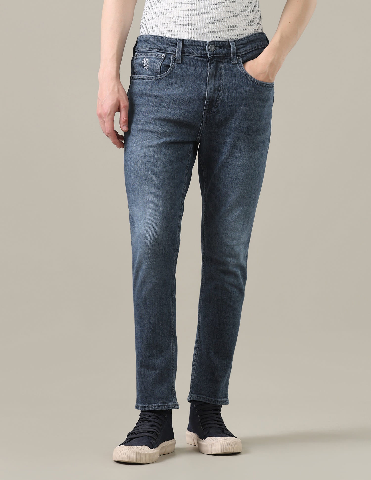 Cole Comfort Cropped Fit Blue Jeans Blue - U.S. Polo Assn. India | Large