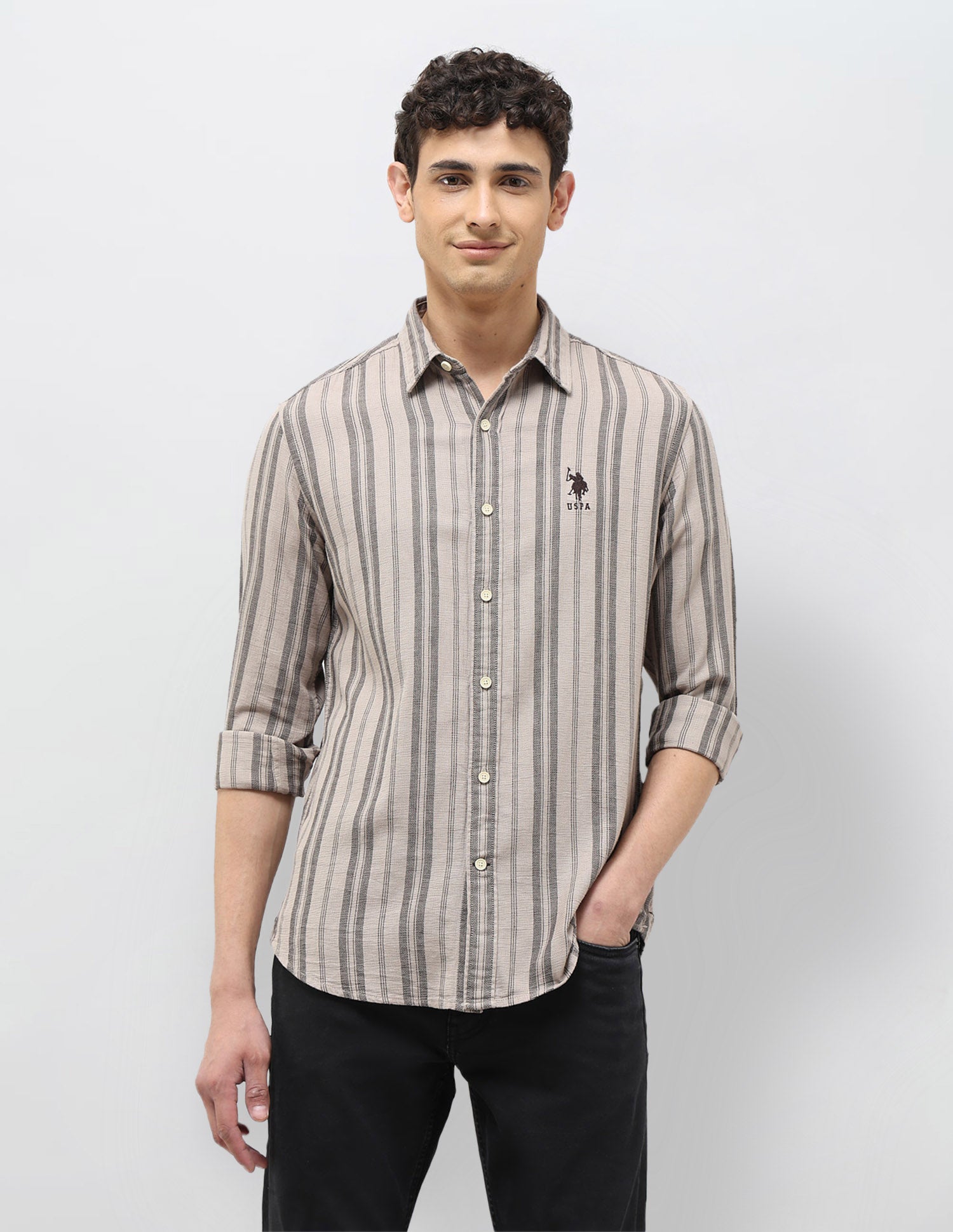 Vertical Striped Regular Fit Shirt Medium Grey - U.S. Polo Assn. India | Large