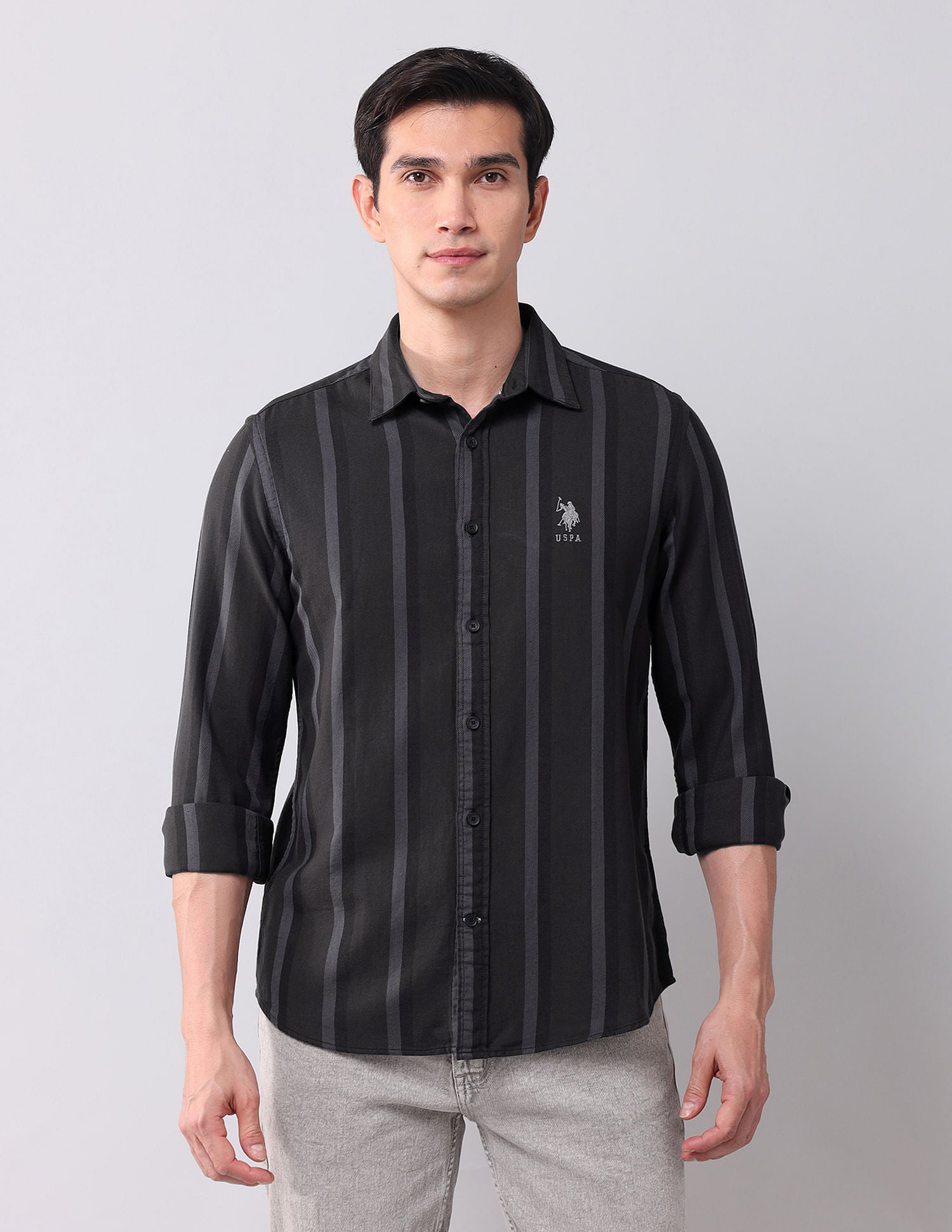 Regular Fit Twill Striped Shirt Dark Grey - U.S. POLO ASSN. | Large