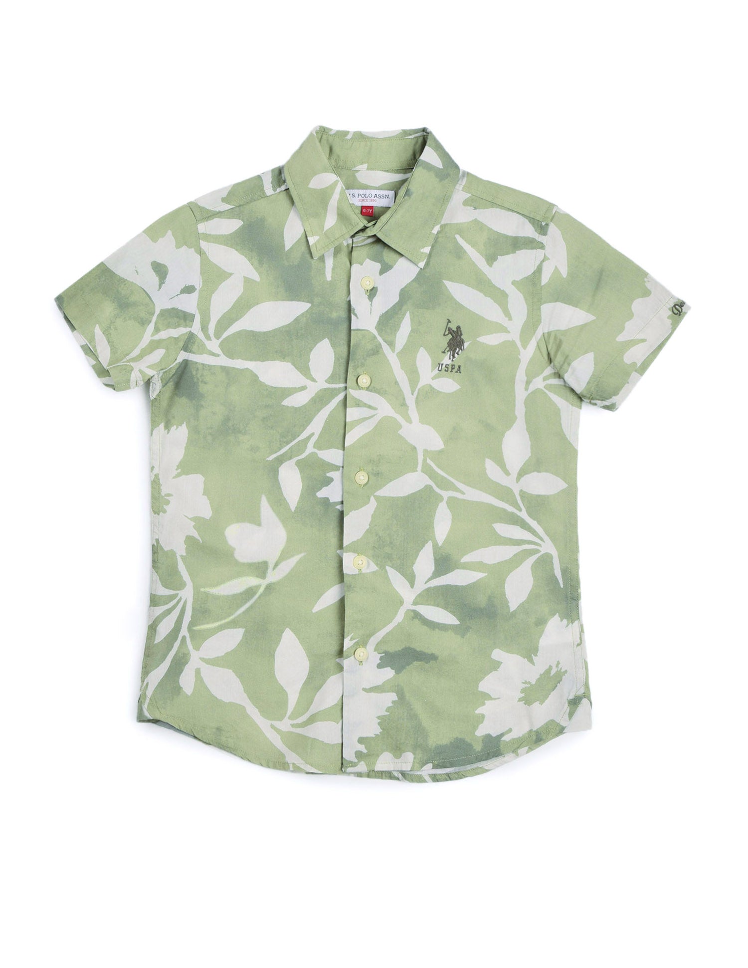 Boys Regular Fit Tropical Printed Shirt Green - U.S. POLO ASSN. | Large