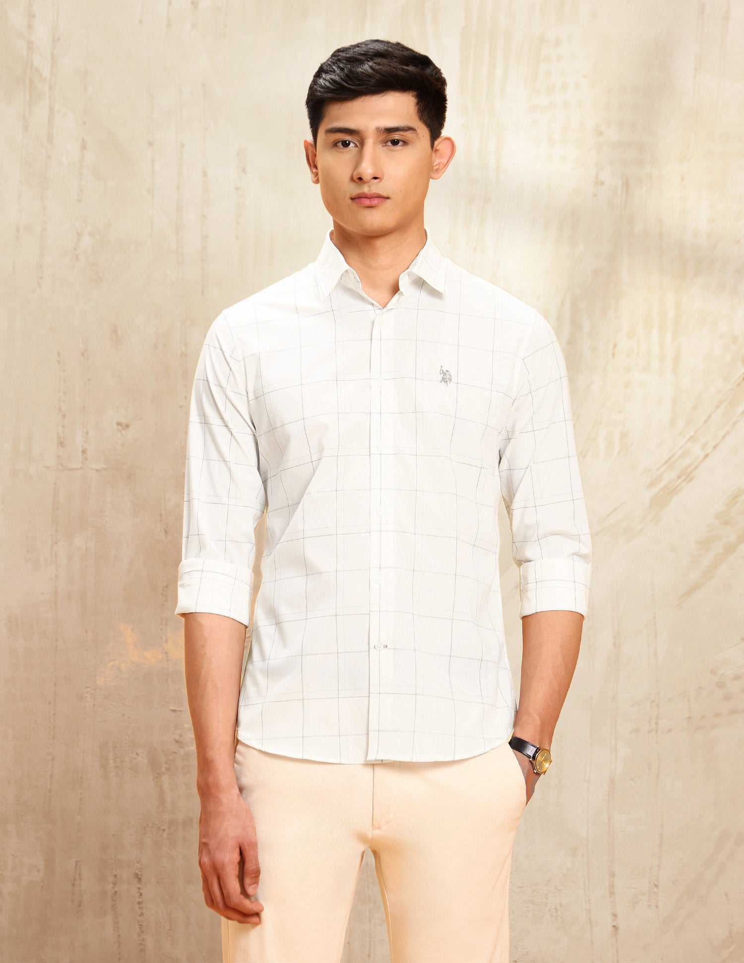 Windowpane Checked Tailored Fit Shirt White - U.S. POLO ASSN. | Large