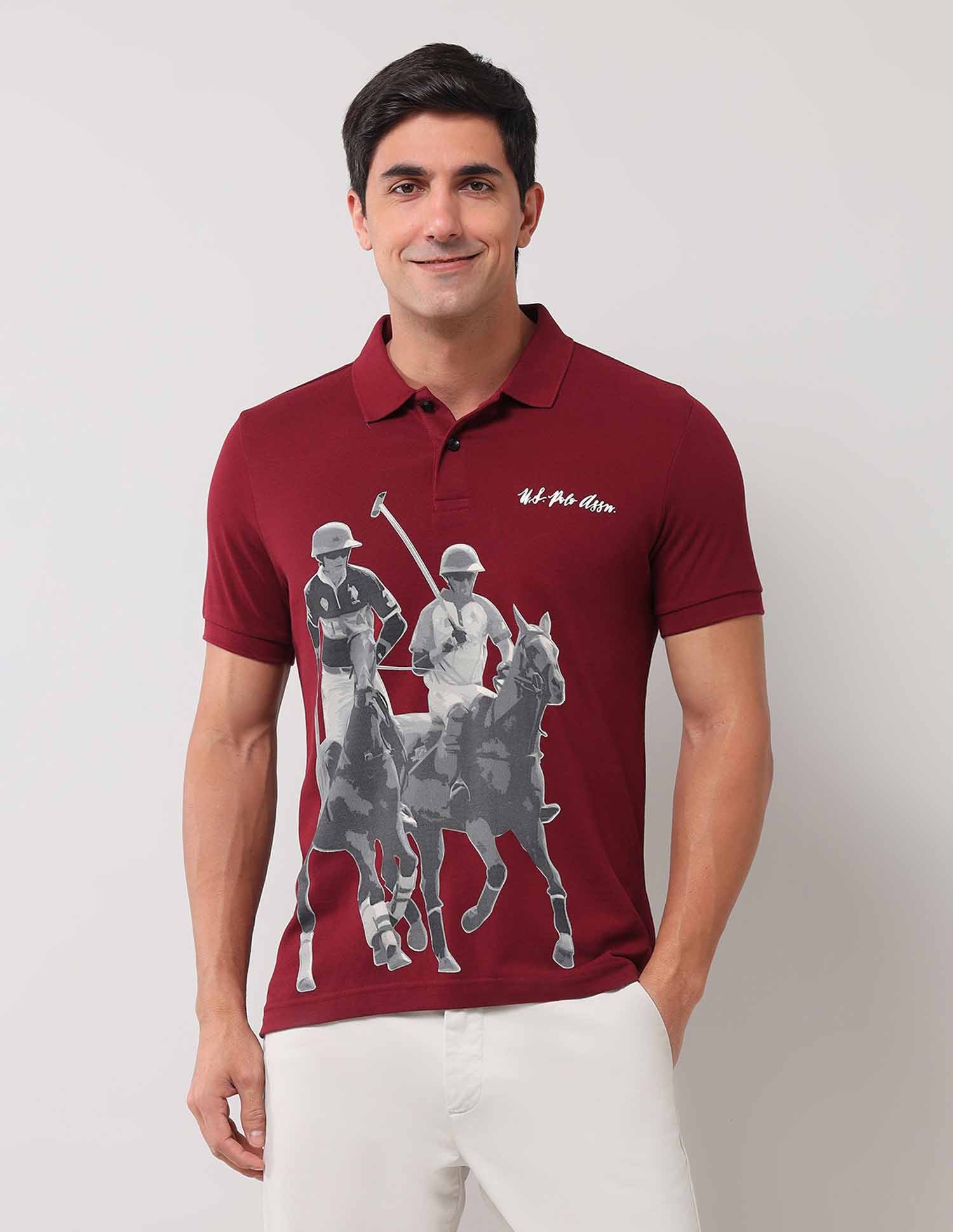 Graphic Printed Pure Cotton Polo Shirt Wine - U.S. POLO ASSN. | Large