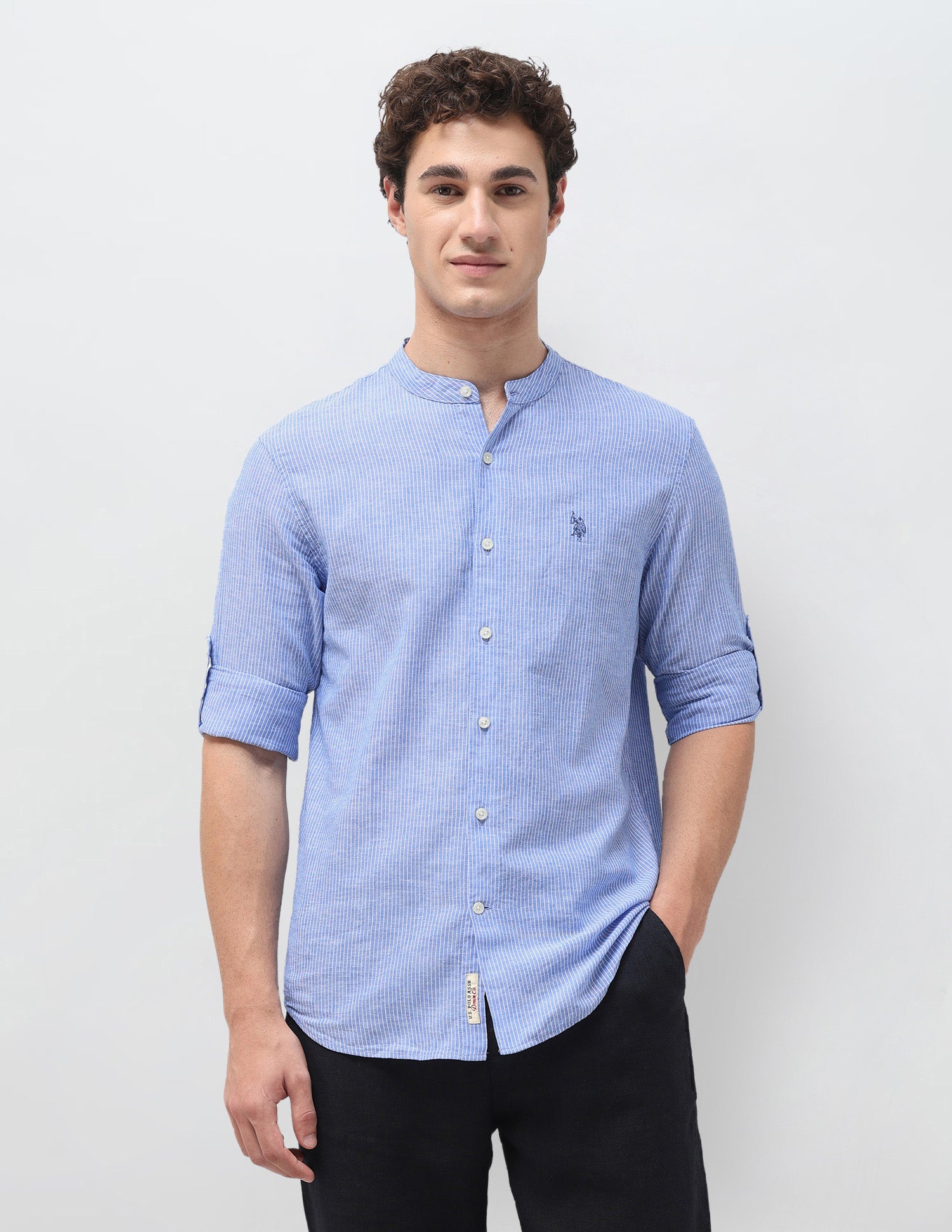 Vertical Striped Regular Fit Shirt Light Blue - U.S. Polo Assn. India | Large