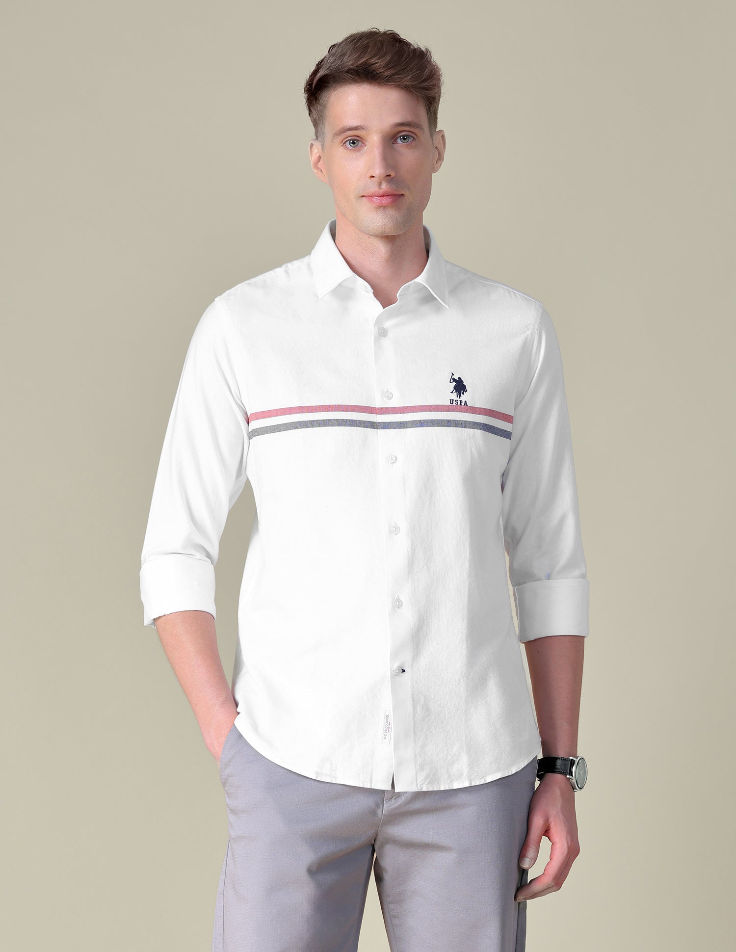 Horizontal Striped Tailored Fit Shirt White - U.S. POLO ASSN. | Large