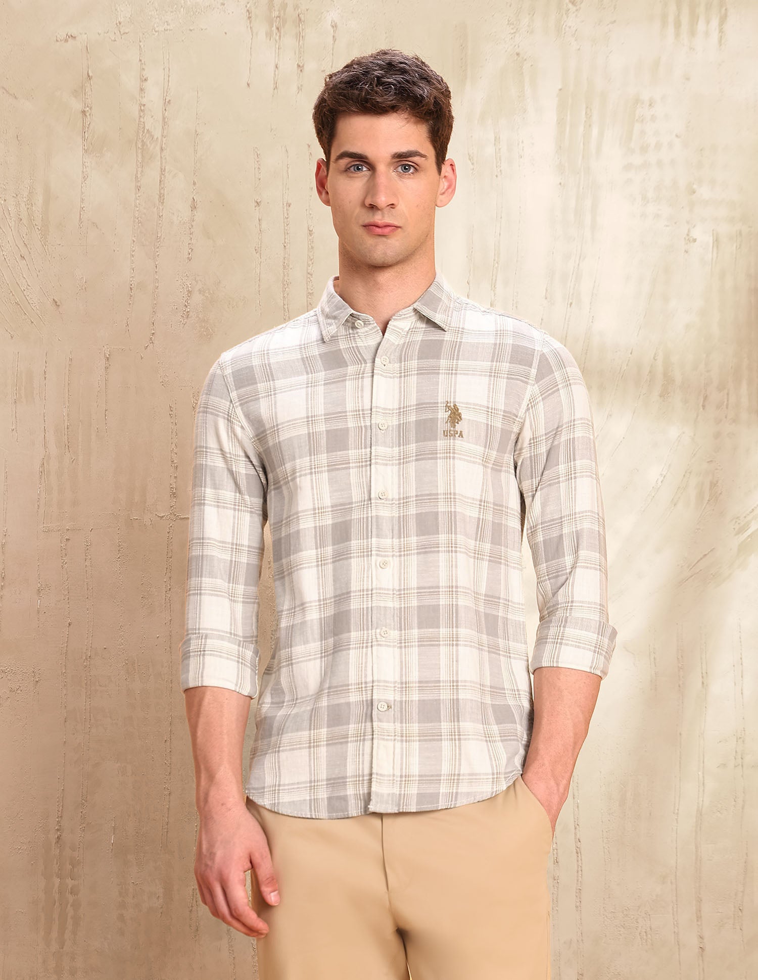 Tartan Checked Legend Of Horseshoe Shirt Grey - U.S. POLO ASSN. | Large