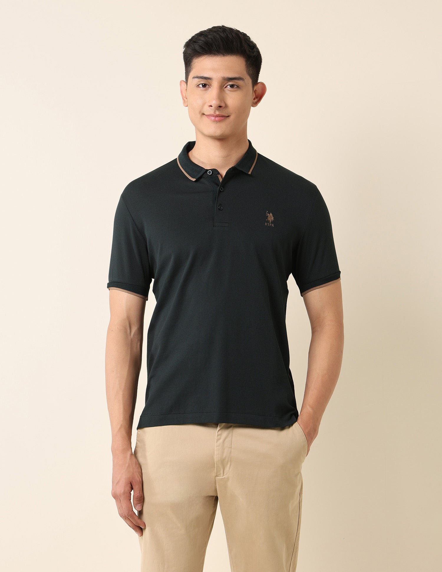 Textured Slim Fit Polo Shirt Dark Green - U.S. POLO ASSN. | Large