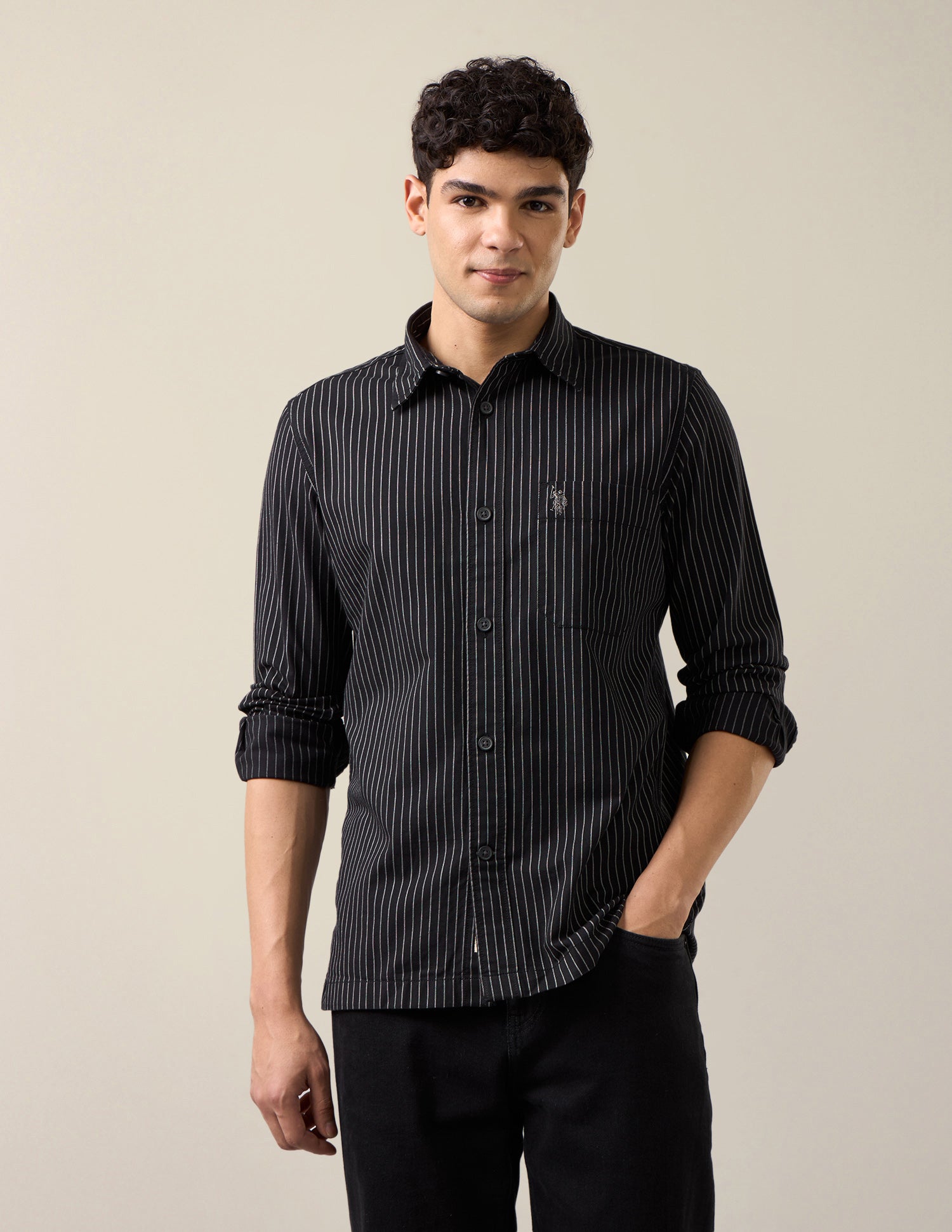 Vertical Striped Regular Fit Shirt Black - U.S. Polo Assn. India | Large