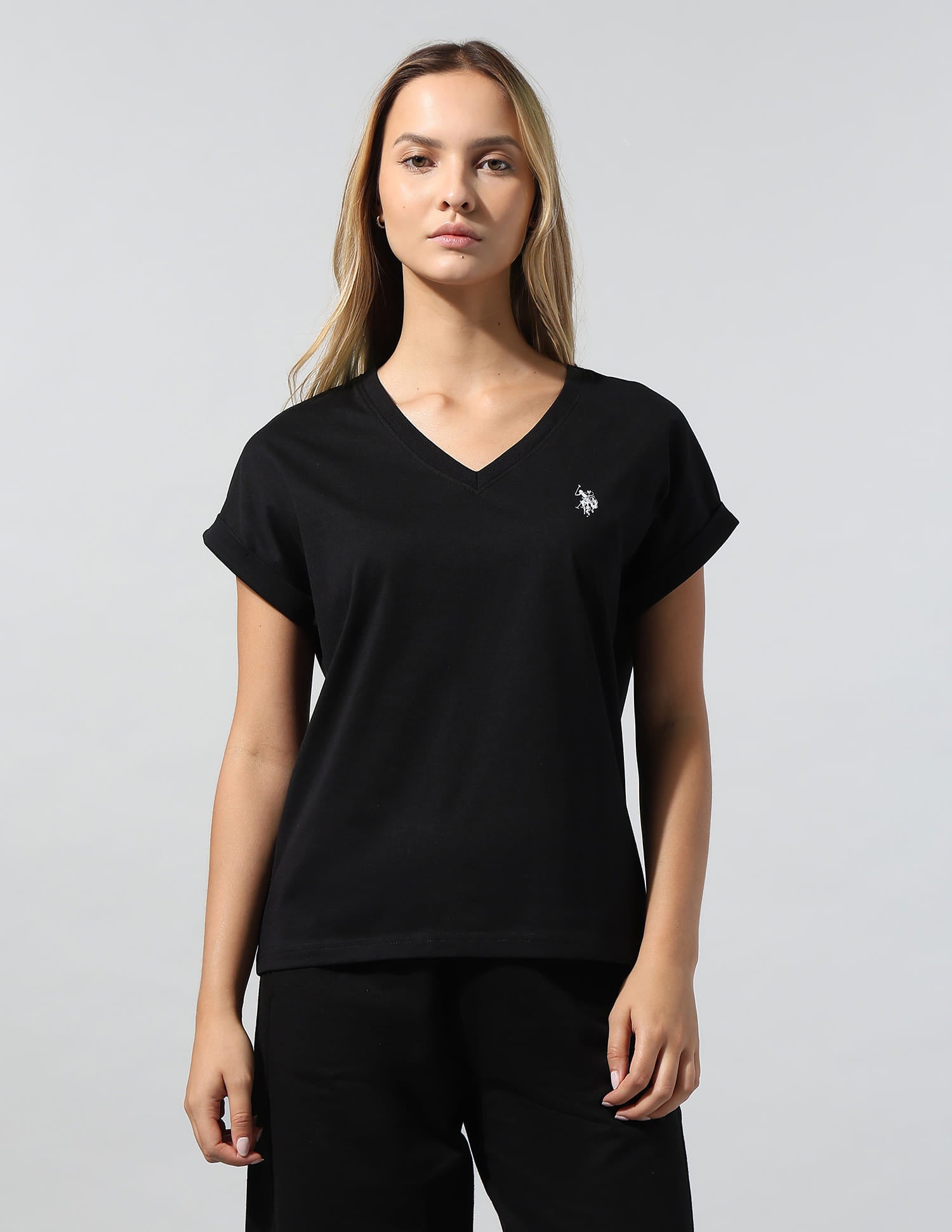 Basic V-Neck Regular T-Shirt Black - U.S. Polo Assn. India | Large