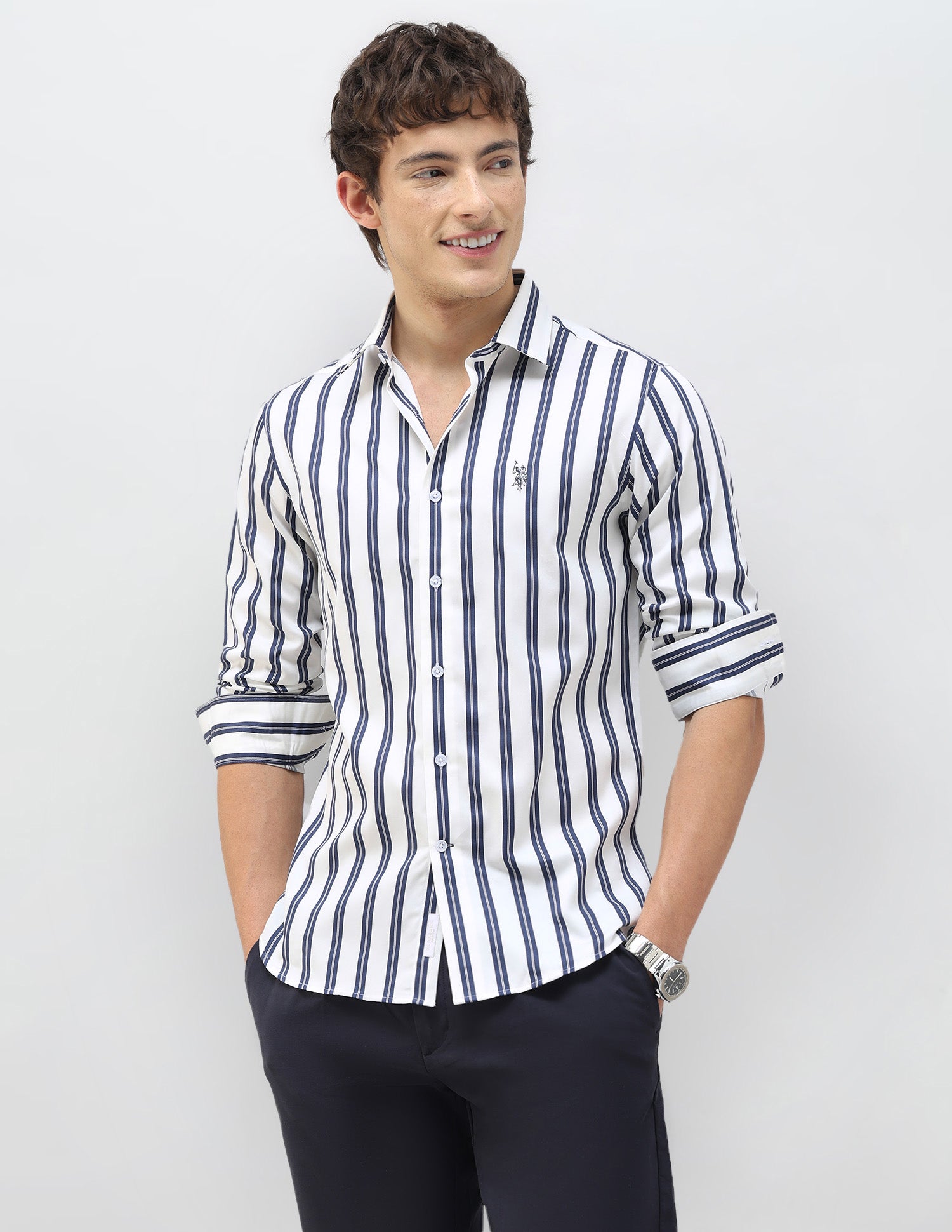 New Port Marina Vertical Striped Shirt Blue - U.S. Polo Assn. India | Large