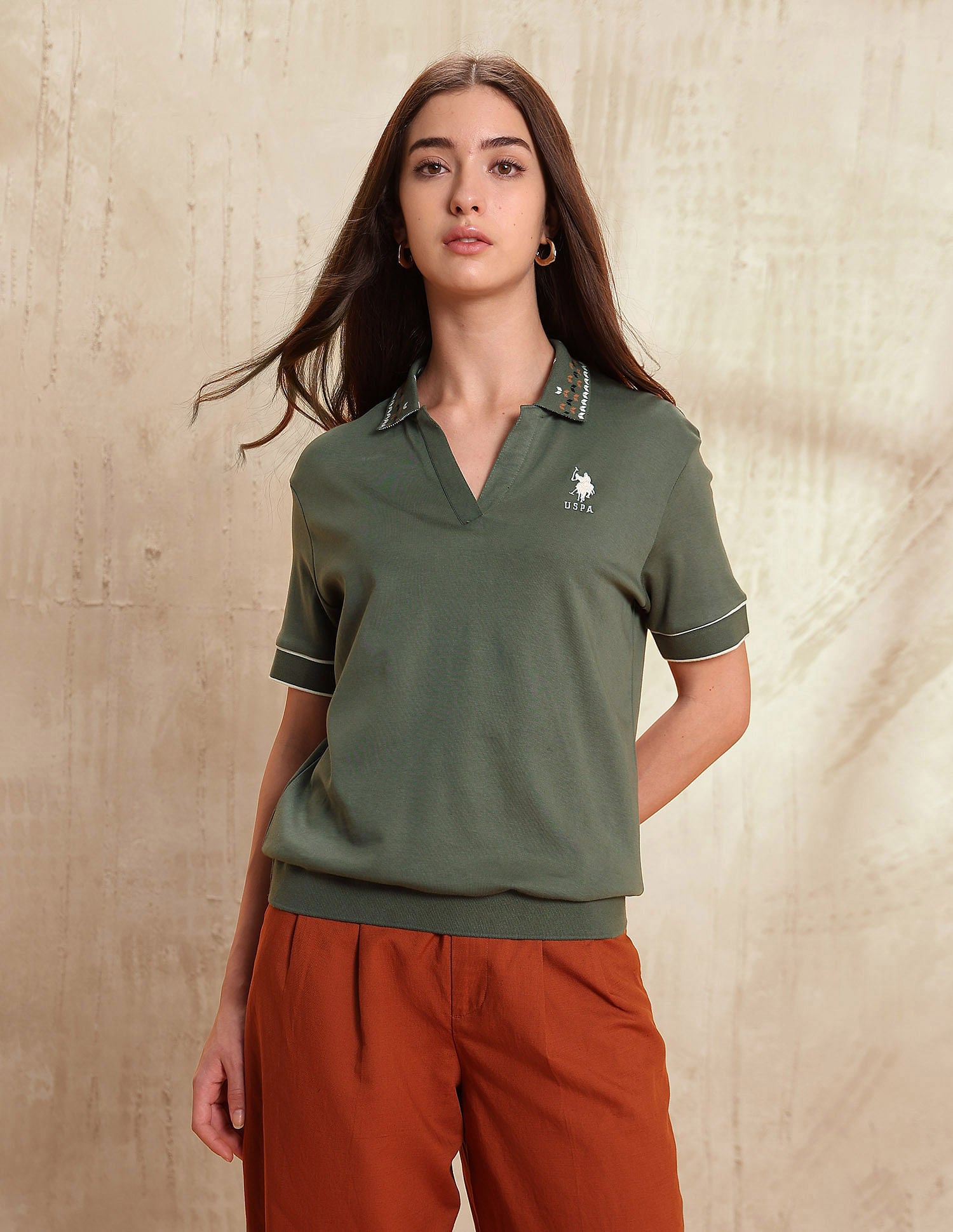 Boxy Fit Solid Polo Shirt Dark Olive - U.S. POLO ASSN. | Large
