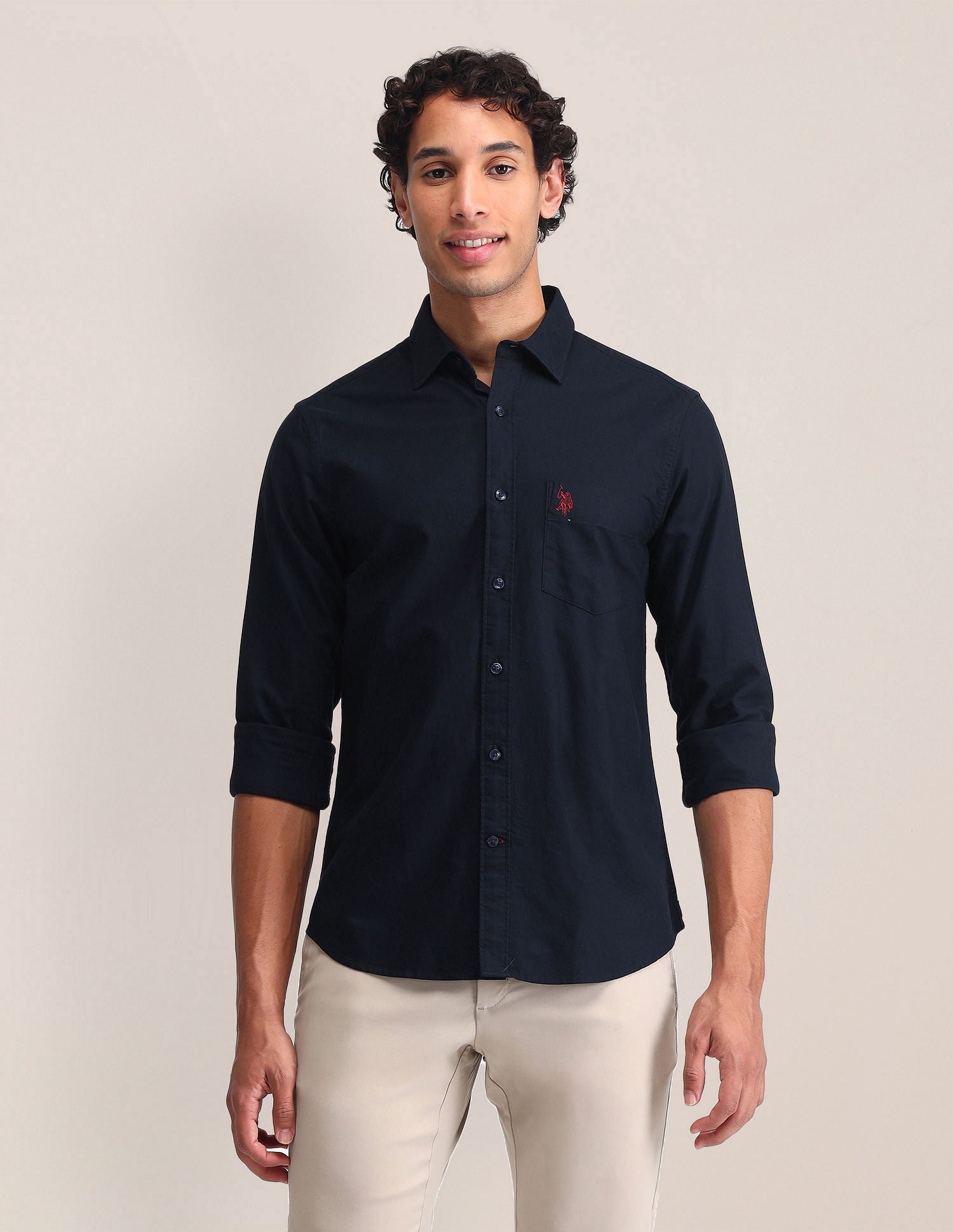 Tailored Fit Pure Cotton Shirt Navy - U.S. Polo Assn. India | Large