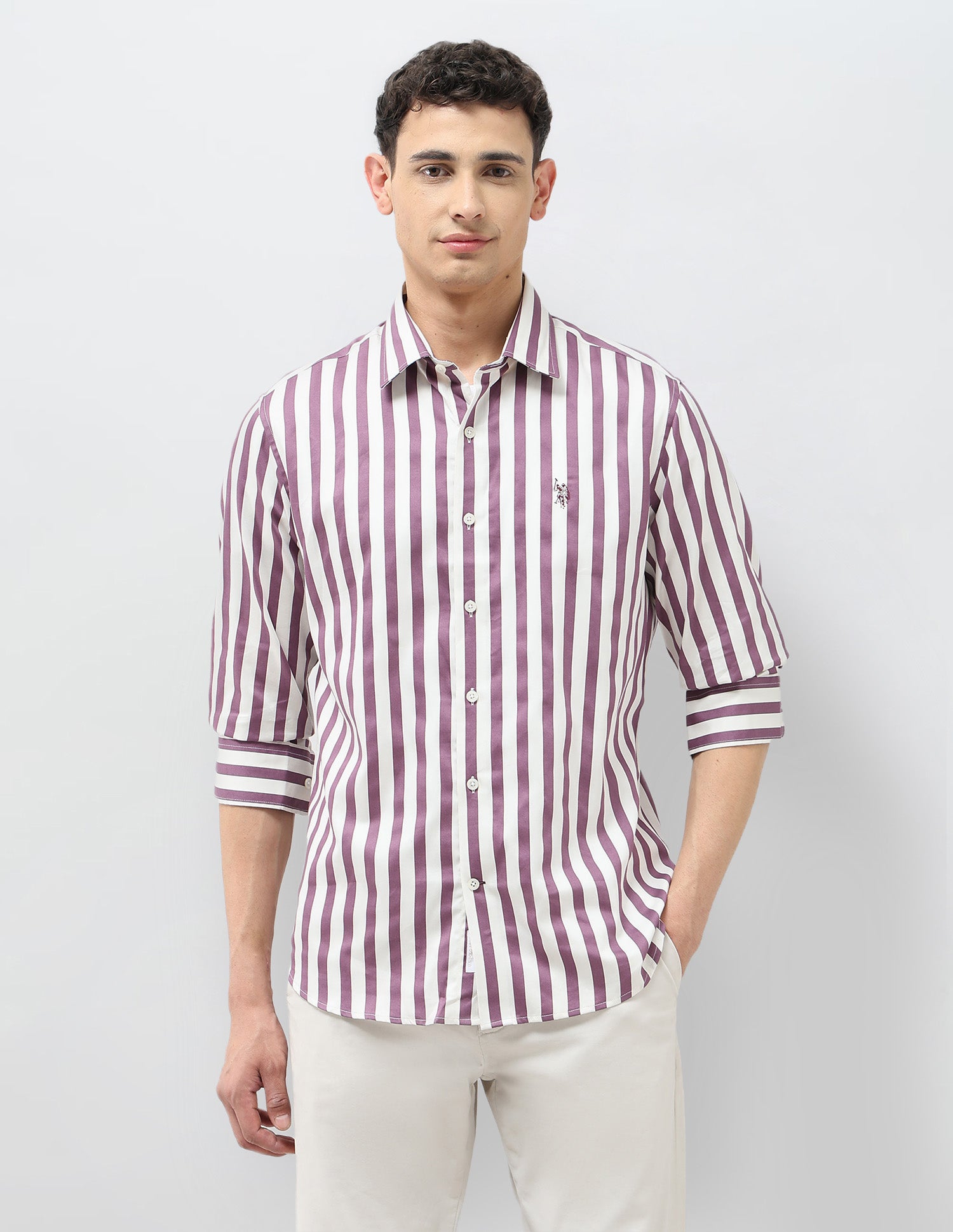 Satin Tailored Fit Shirt Purple - U.S. POLO ASSN. | Large