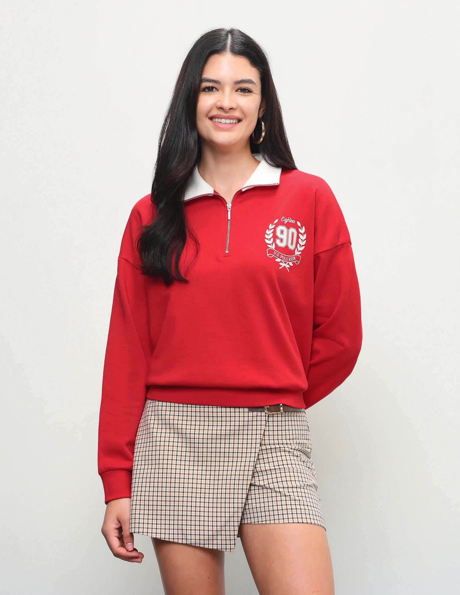 Solid Oversized Fit Zipper Sweatshirt Red - U.S. Polo Assn. India | Large