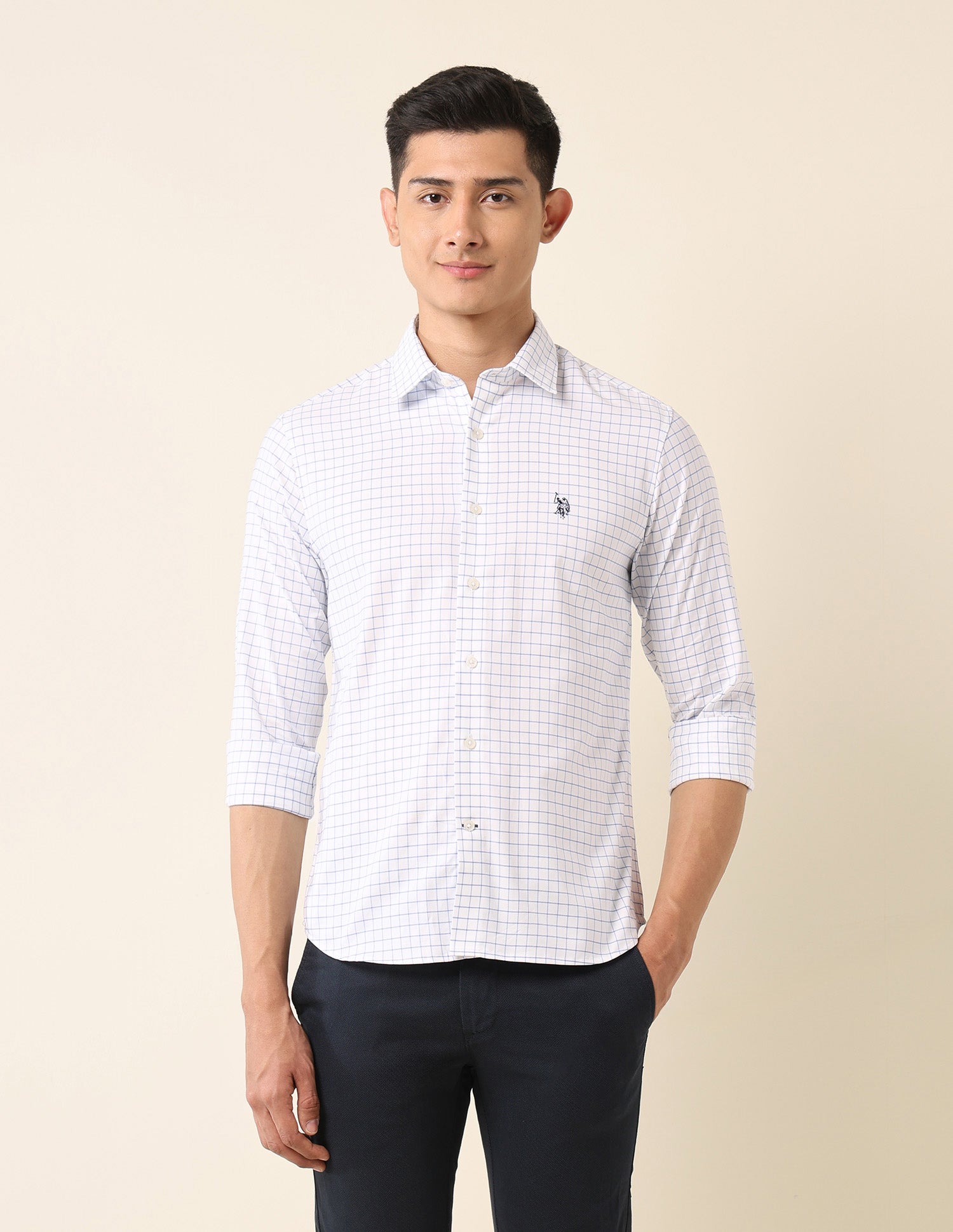 Tailored Fit Graph Checked Shirt Blue - U.S. Polo Assn. India | Large
