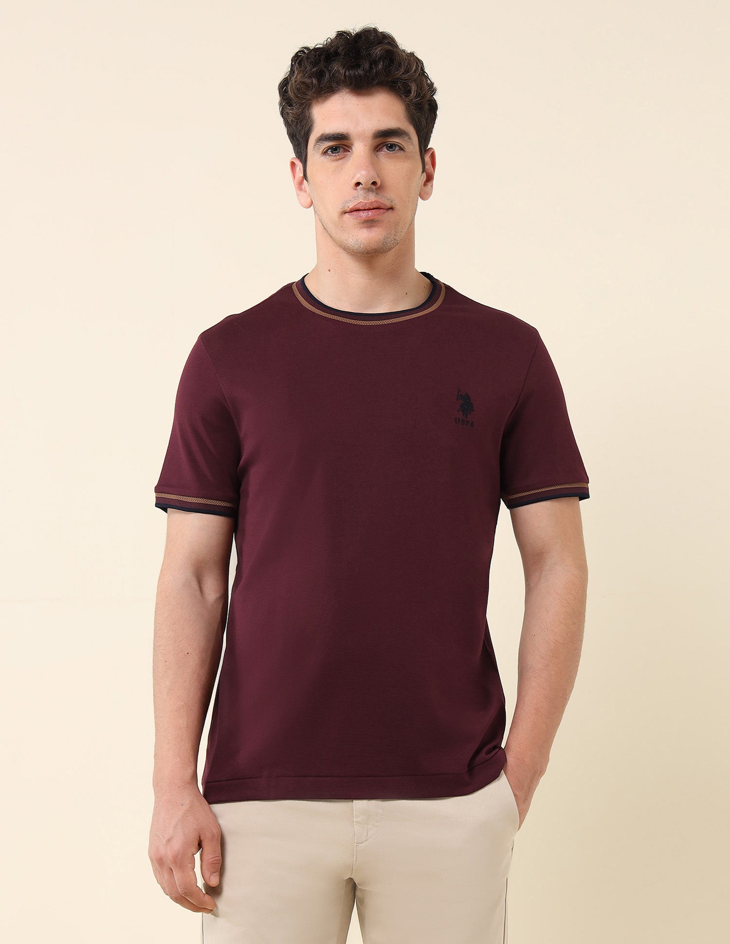 Solid Slim Fit T-Shirt Wine - U.S. Polo Assn. India | Large