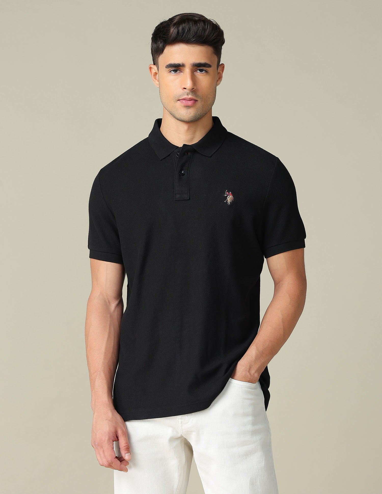Pure Cotton Muscle Fit Polo Shirt Black - U.S. POLO ASSN. | Large