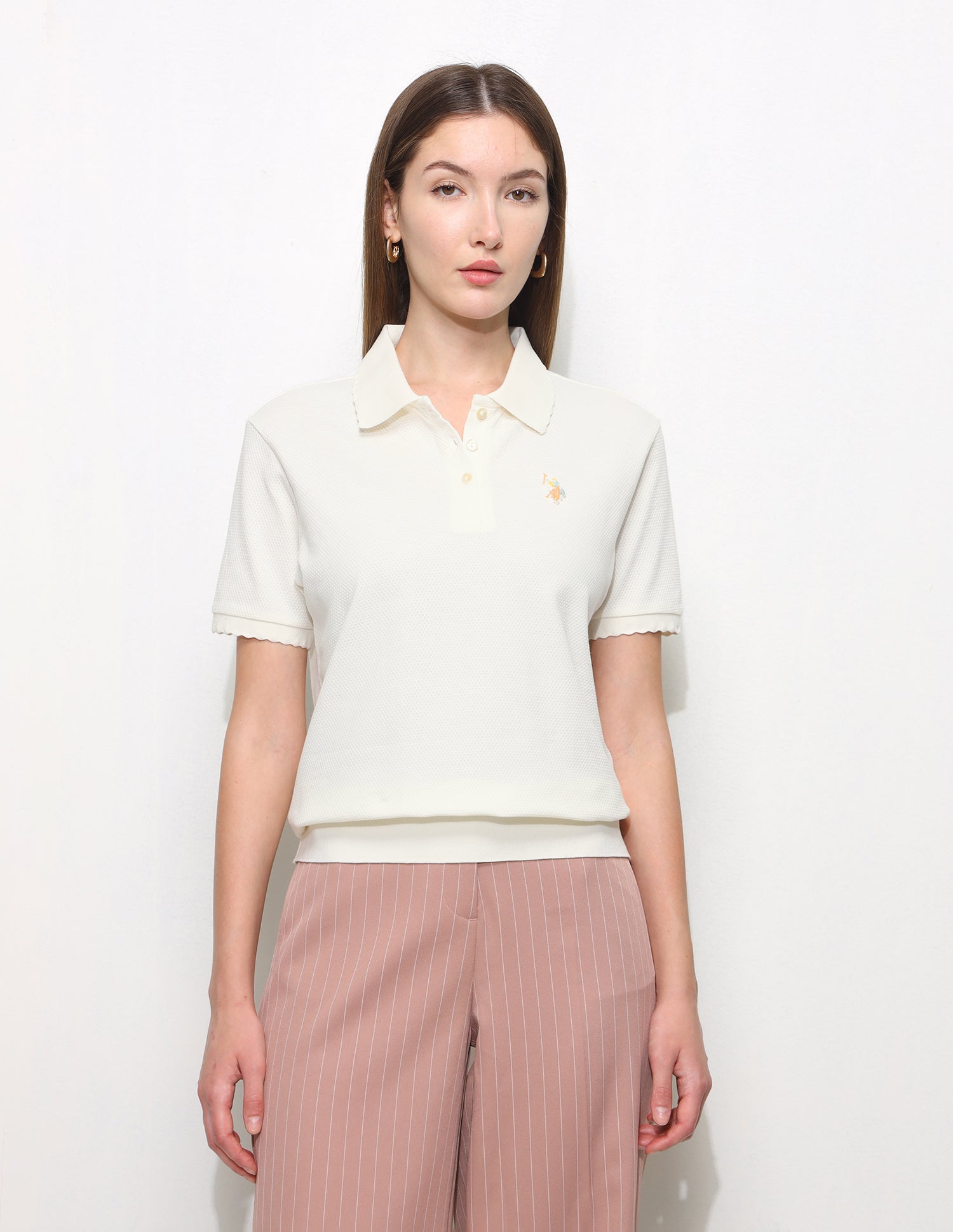 Textured Relaxed Fit Blouson Polo Shirt Off White - U.S. Polo Assn. India | Large