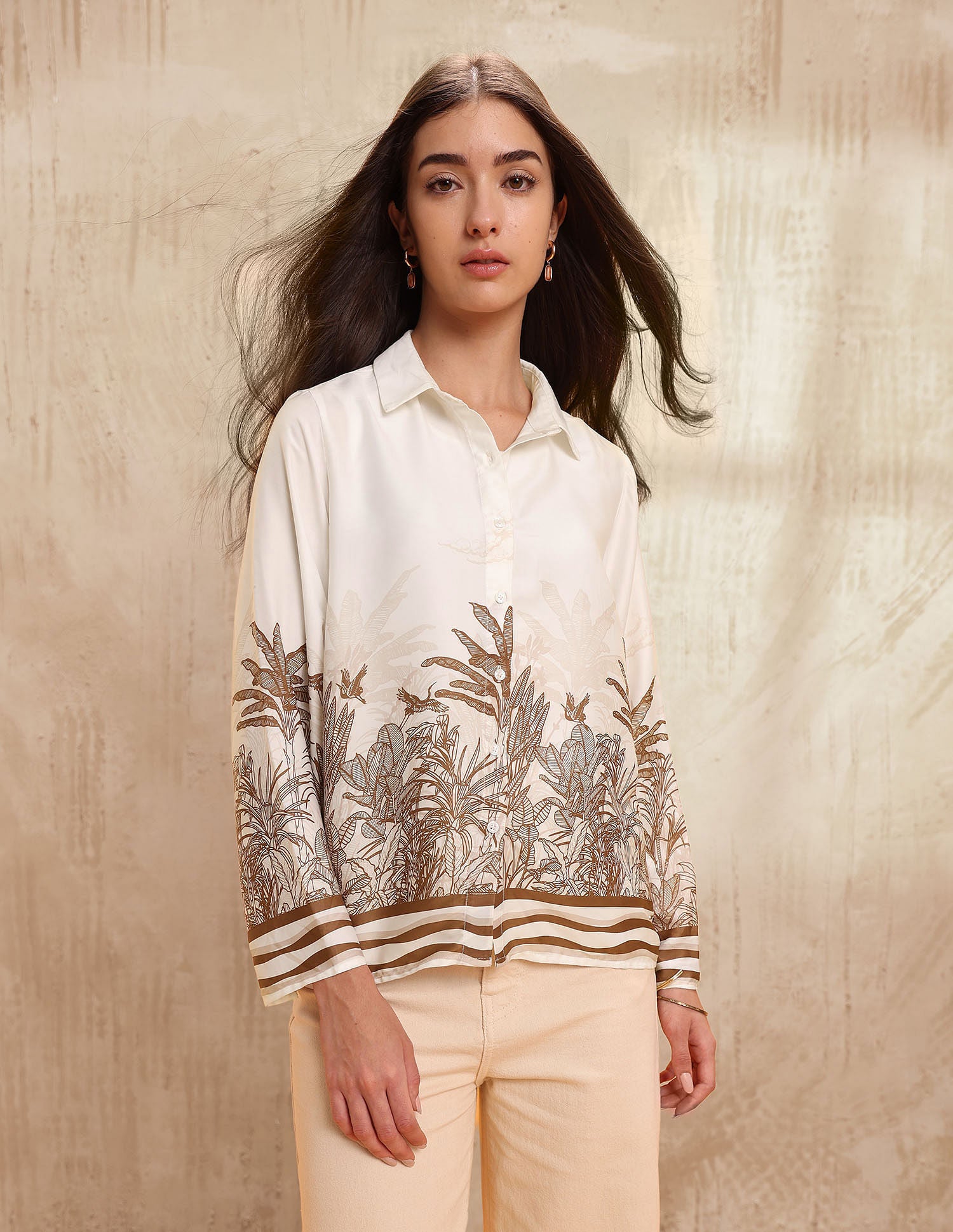 Floral Printed Regular Fit Shirt Brown - U.S. POLO ASSN. | Large