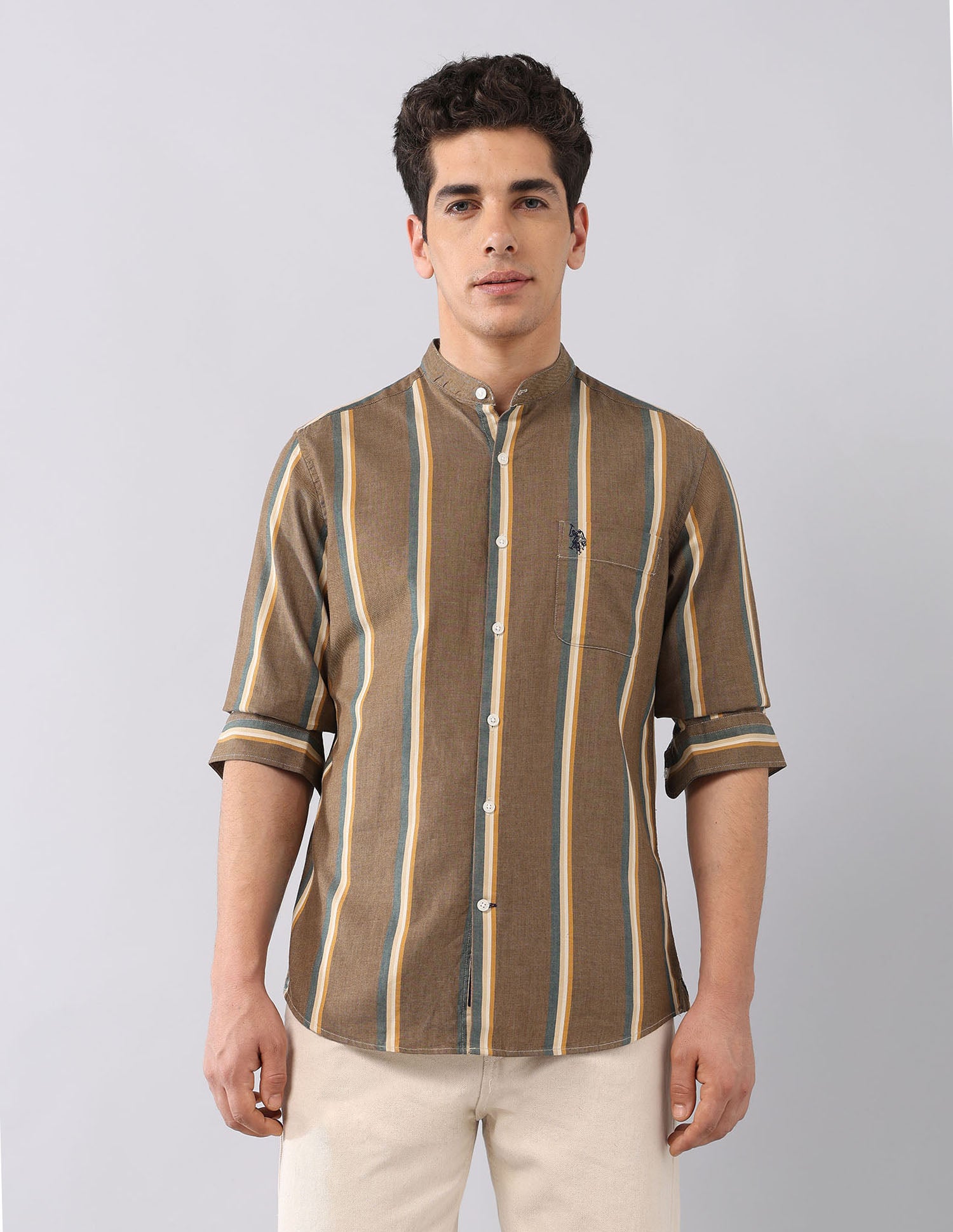 Pure Cotton Slim Fit Shirt Brown - U.S. POLO ASSN. | Large