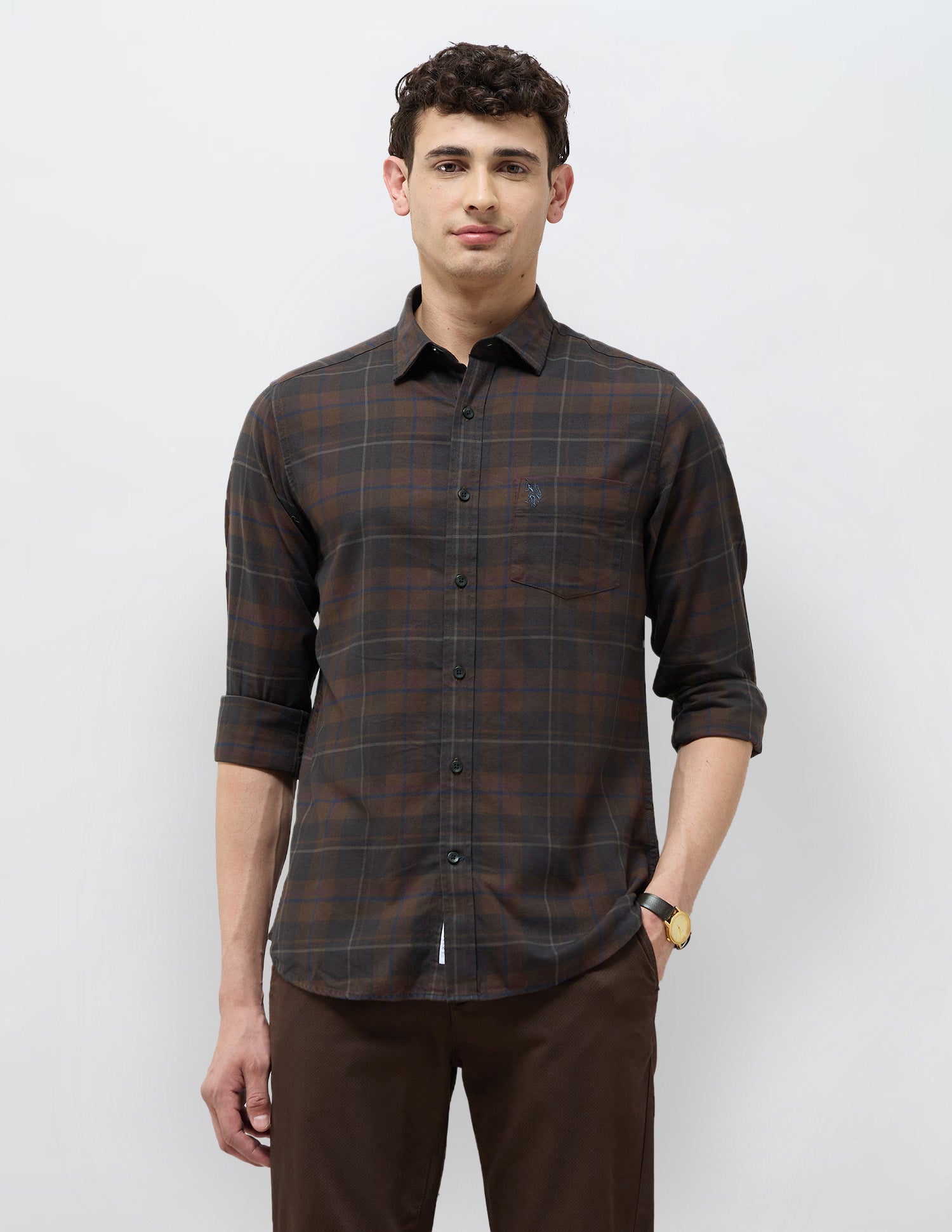 Twill Tailored Fit Shirt Choco - U.S. POLO ASSN. | Large