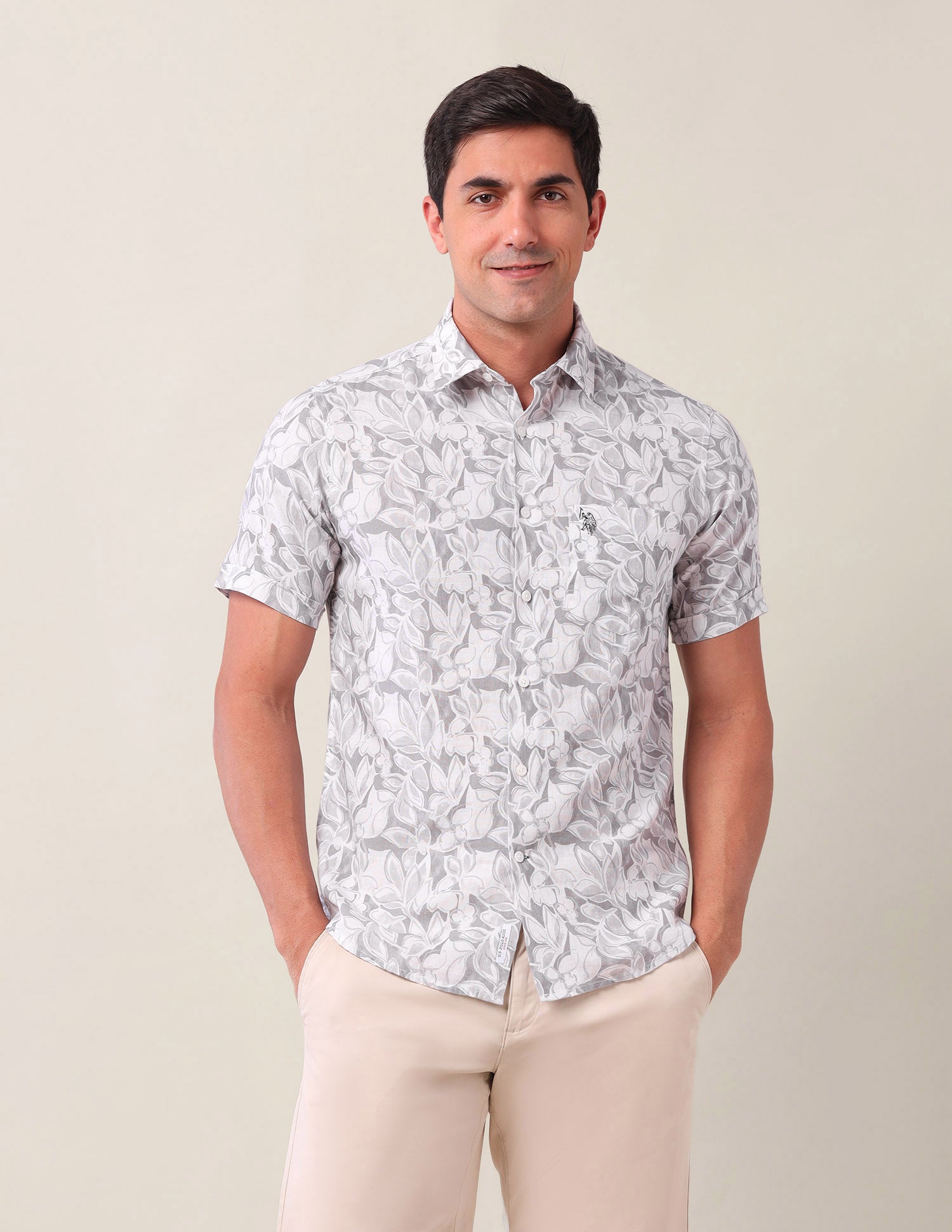 Tailored Fit All Over Printed Shirt Light Grey - U.S. Polo Assn. India | Large