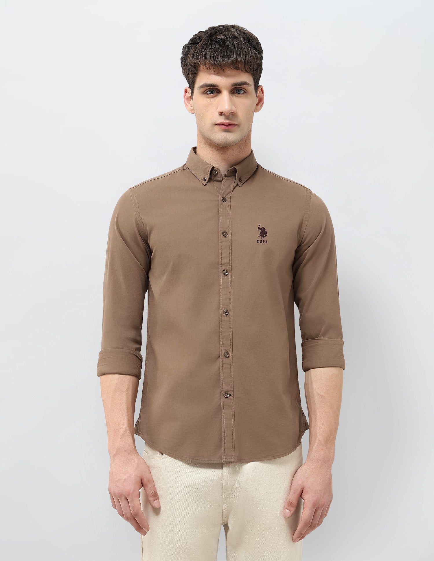 Solid Regular Fit Shirt Brown - U.S. POLO ASSN. | Large