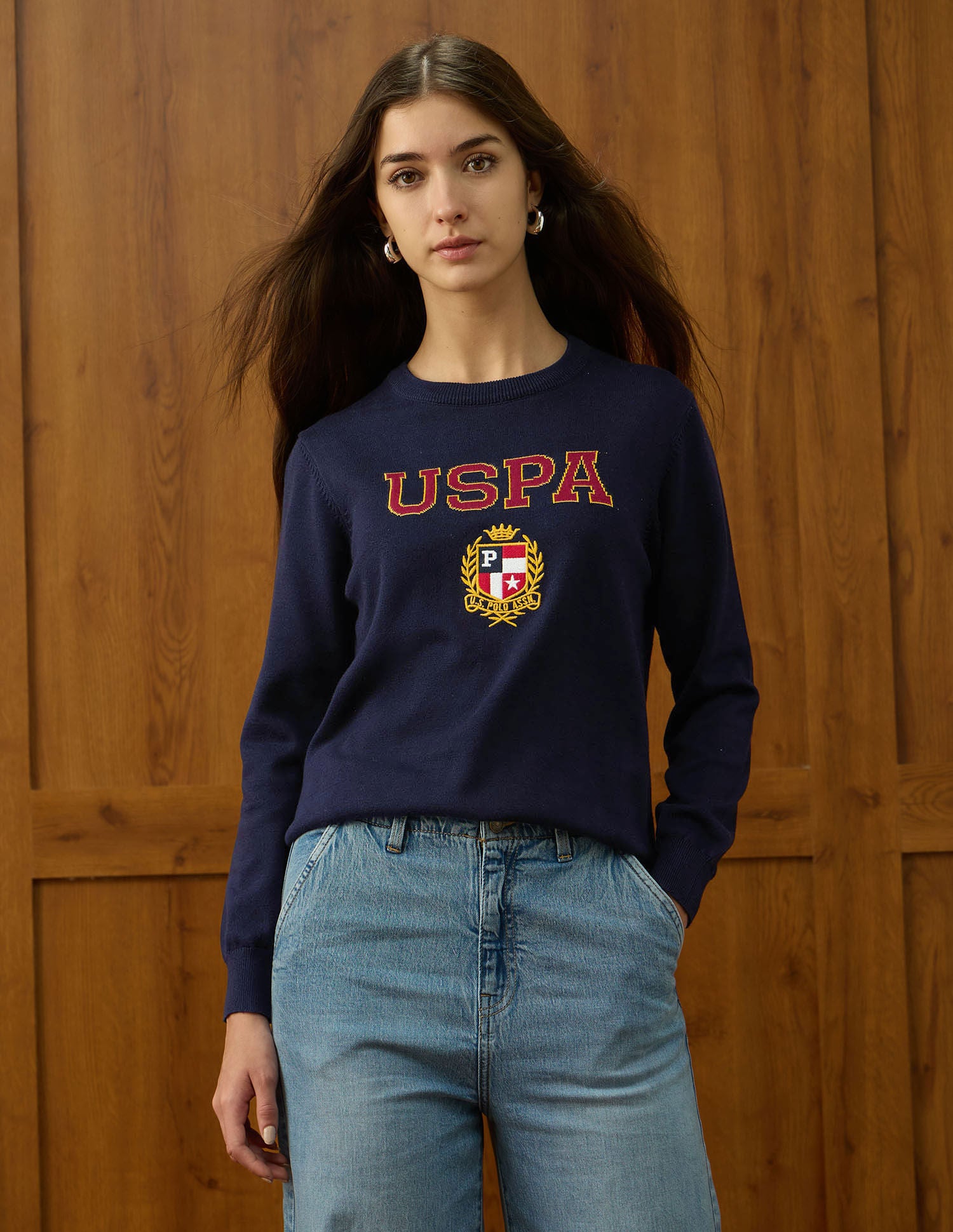 Appliqued Regular Fit Sweater Blue - U.S. POLO ASSN. | Large