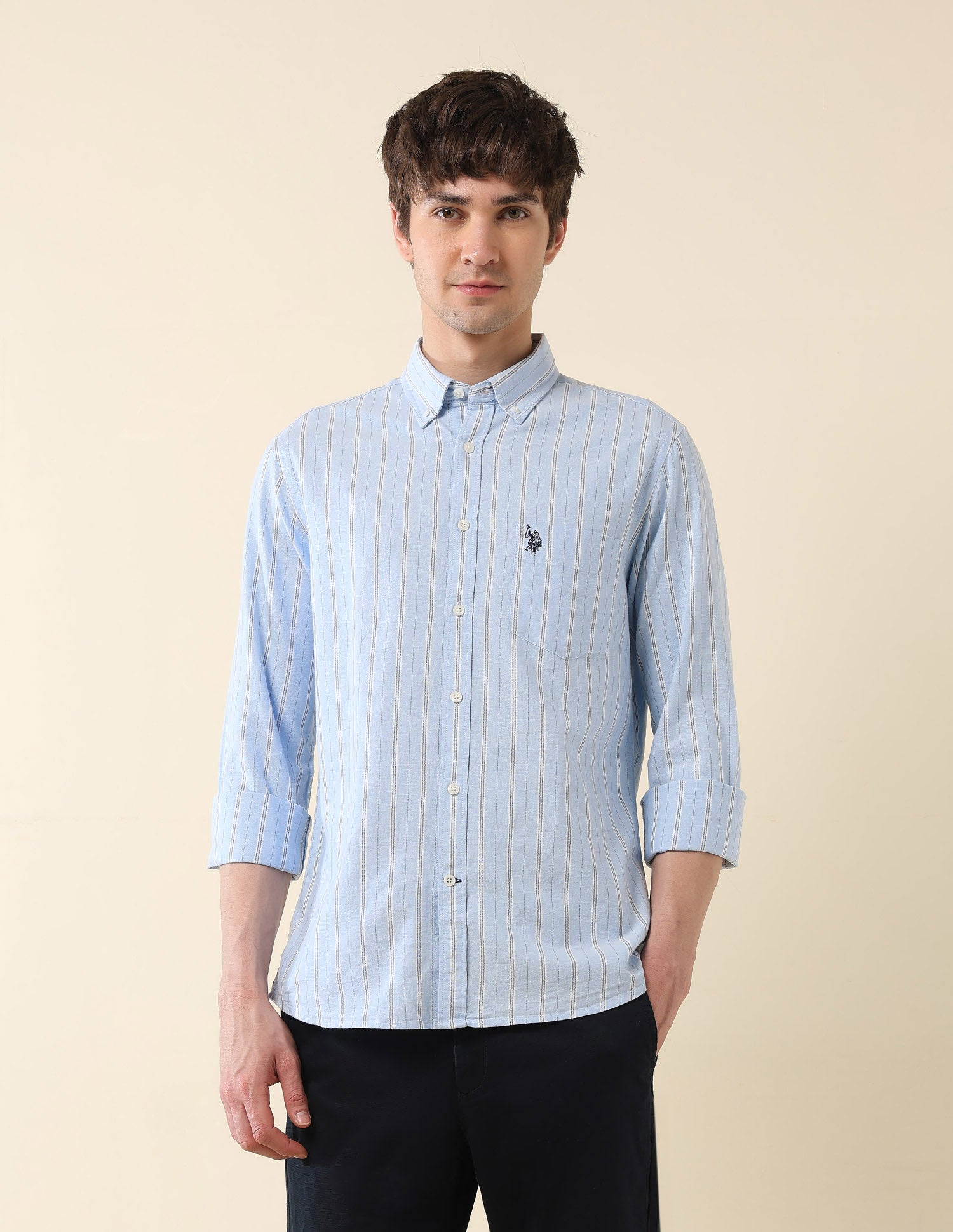 Vertical Striped Oxford Shirt Light Blue - U.S. Polo Assn. India | Large