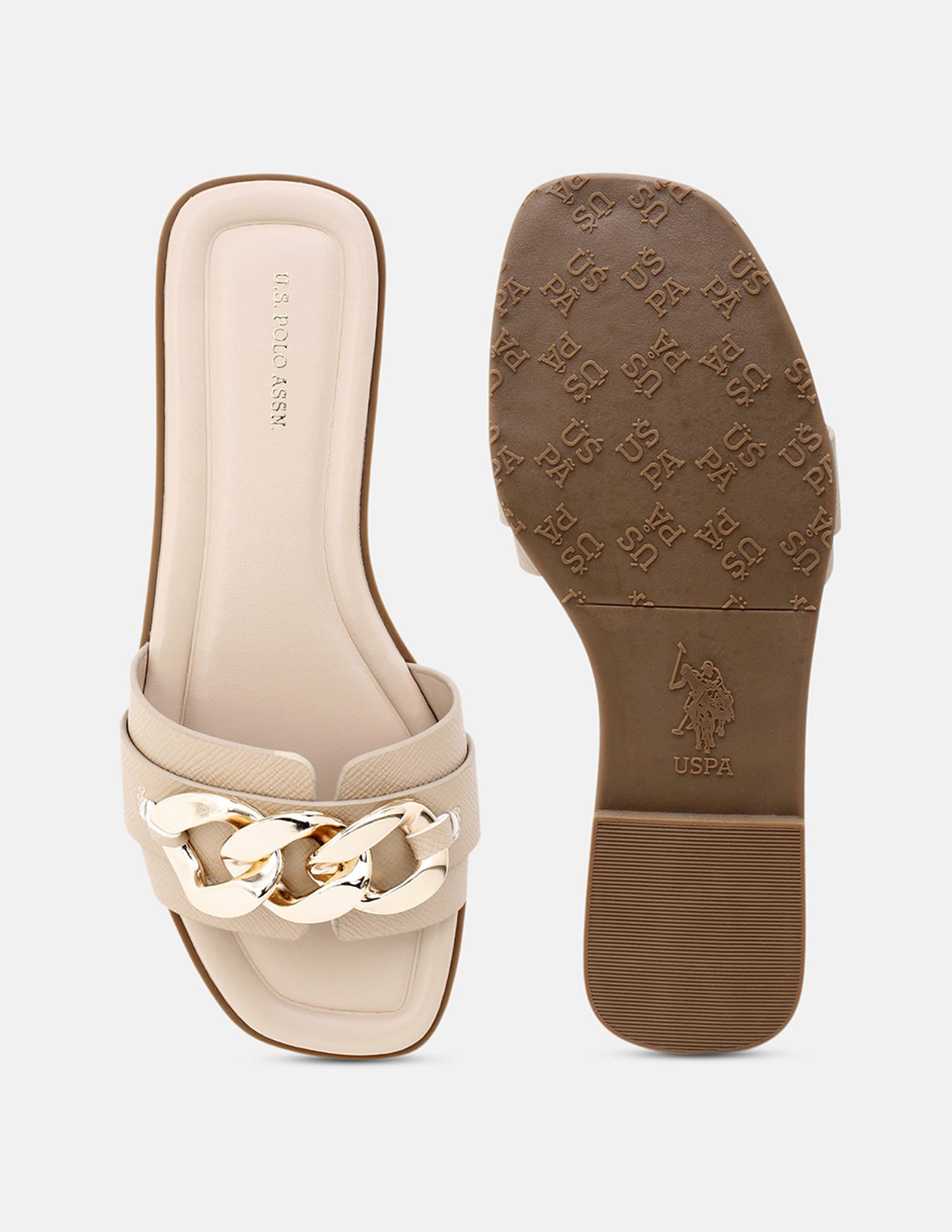 Brevan Open Toe Gold Hardware Sandals Nude - U.S. Polo Assn. India | Large