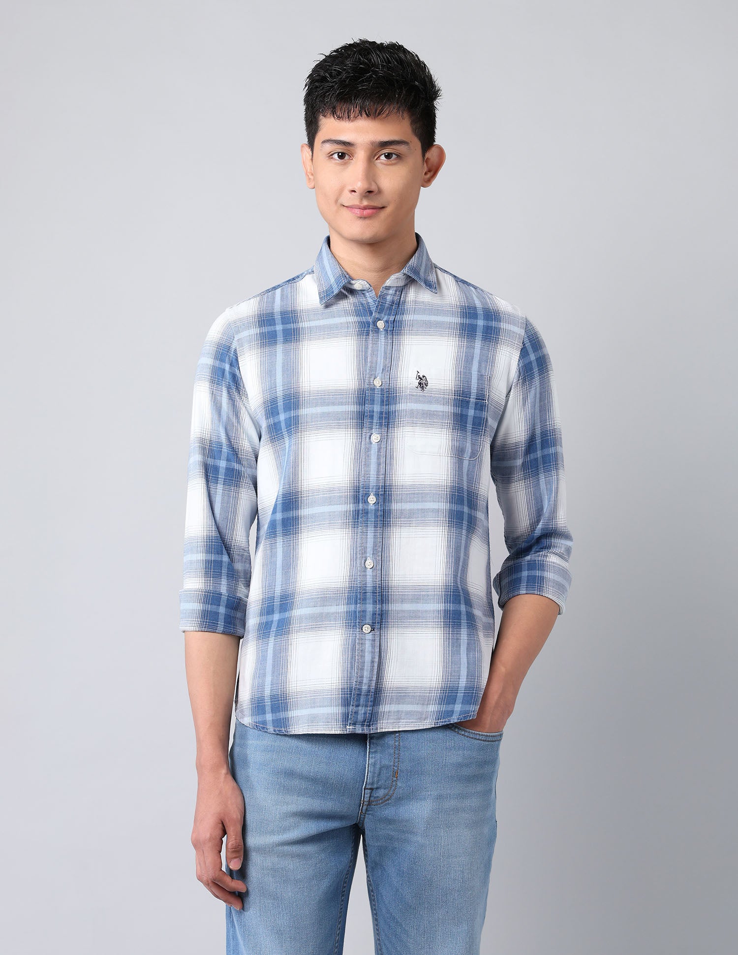 Plaid Checked Twill Shirt Indigo - U.S. Polo Assn. India | Large