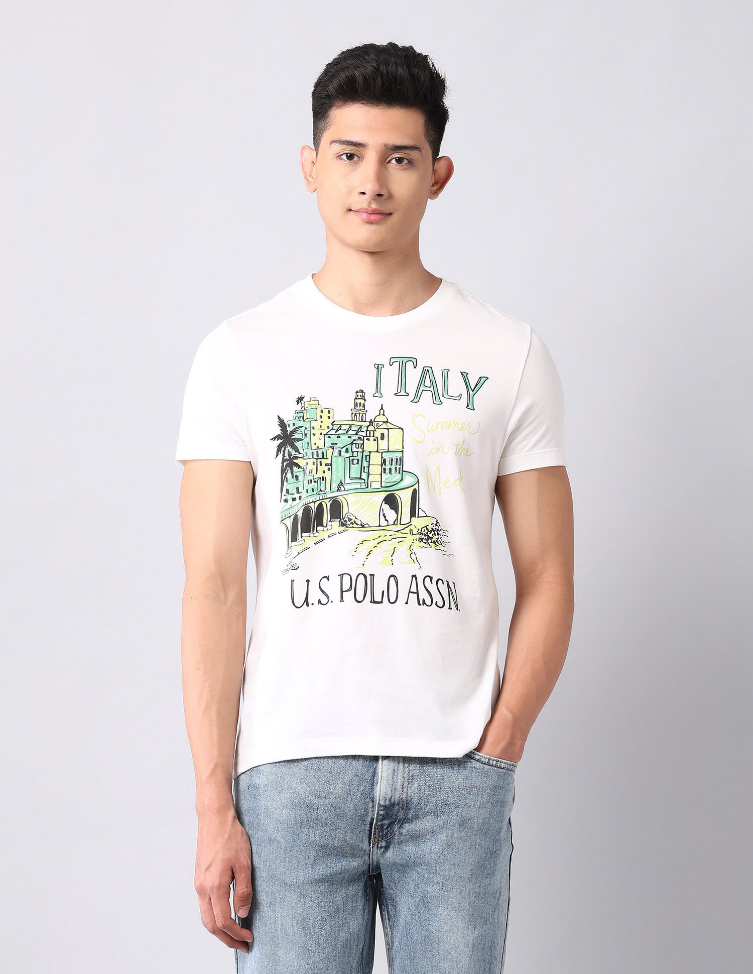 Muscle Fit Graphic Printed T-Shirt Ivory - U.S. Polo Assn. India | Large