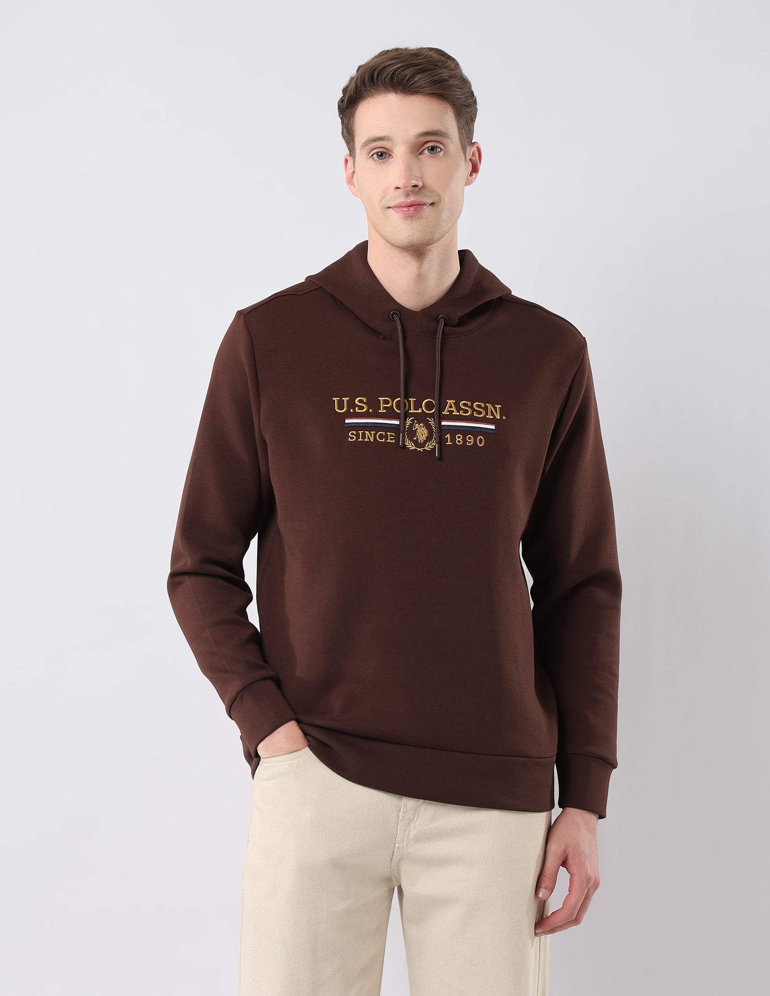 Brand Embroidered Hooded Sweatshirt Dark Brown - U.S. POLO ASSN. | Large