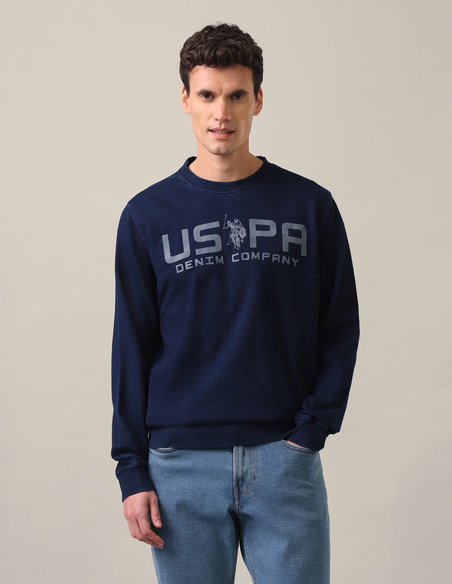 Brand Print Pure Cotton Sweatshirt Navy - U.S. Polo Assn. India | Large