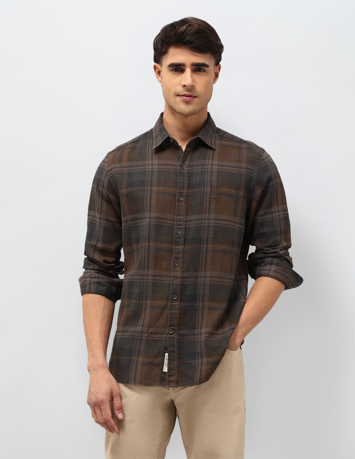 Plaid Checked Twill Shirt Brown - U.S. POLO ASSN. | Large