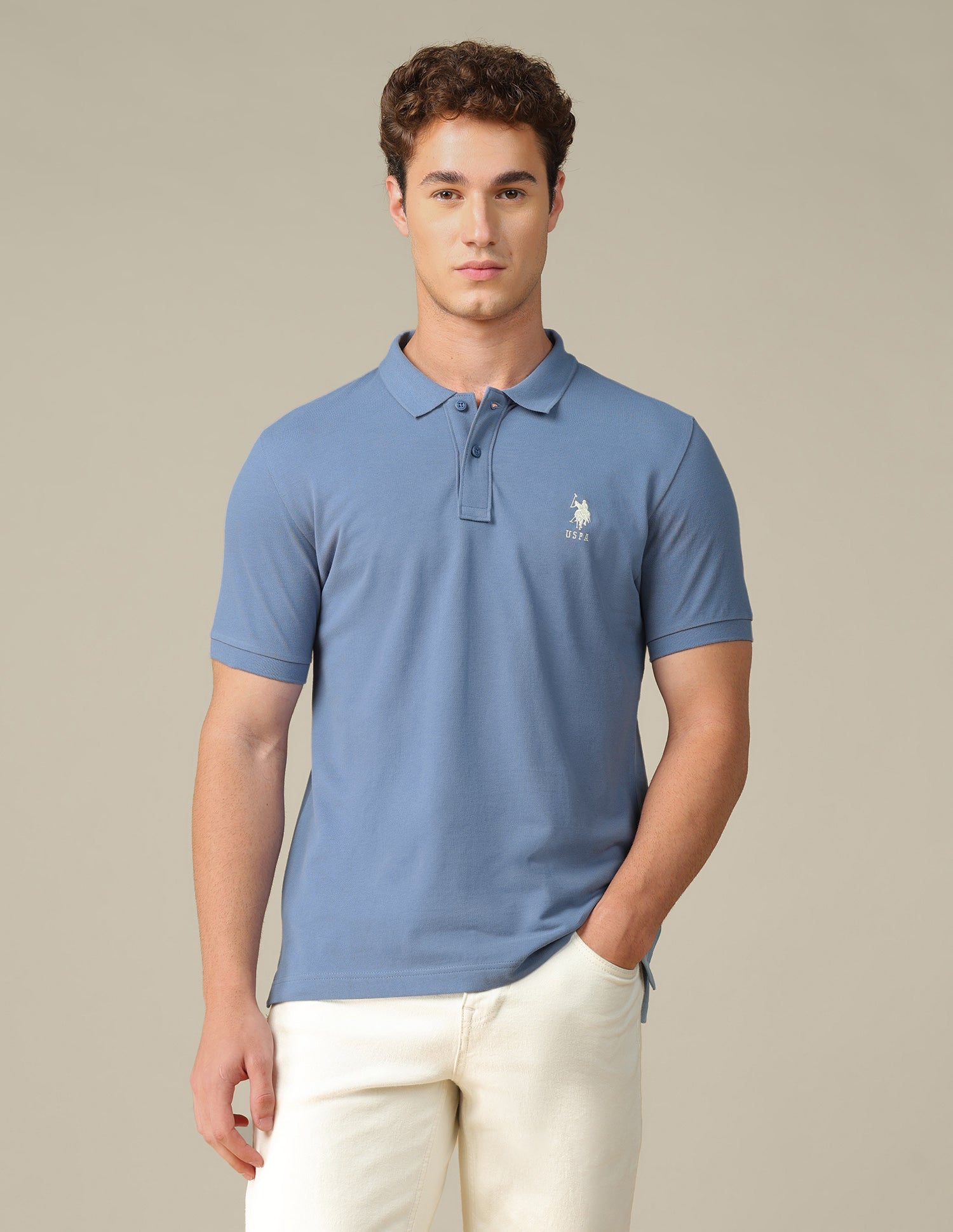 Graphic Brand Printed Regular Fit Polo Shirt Blue - U.S. Polo Assn. India | Large