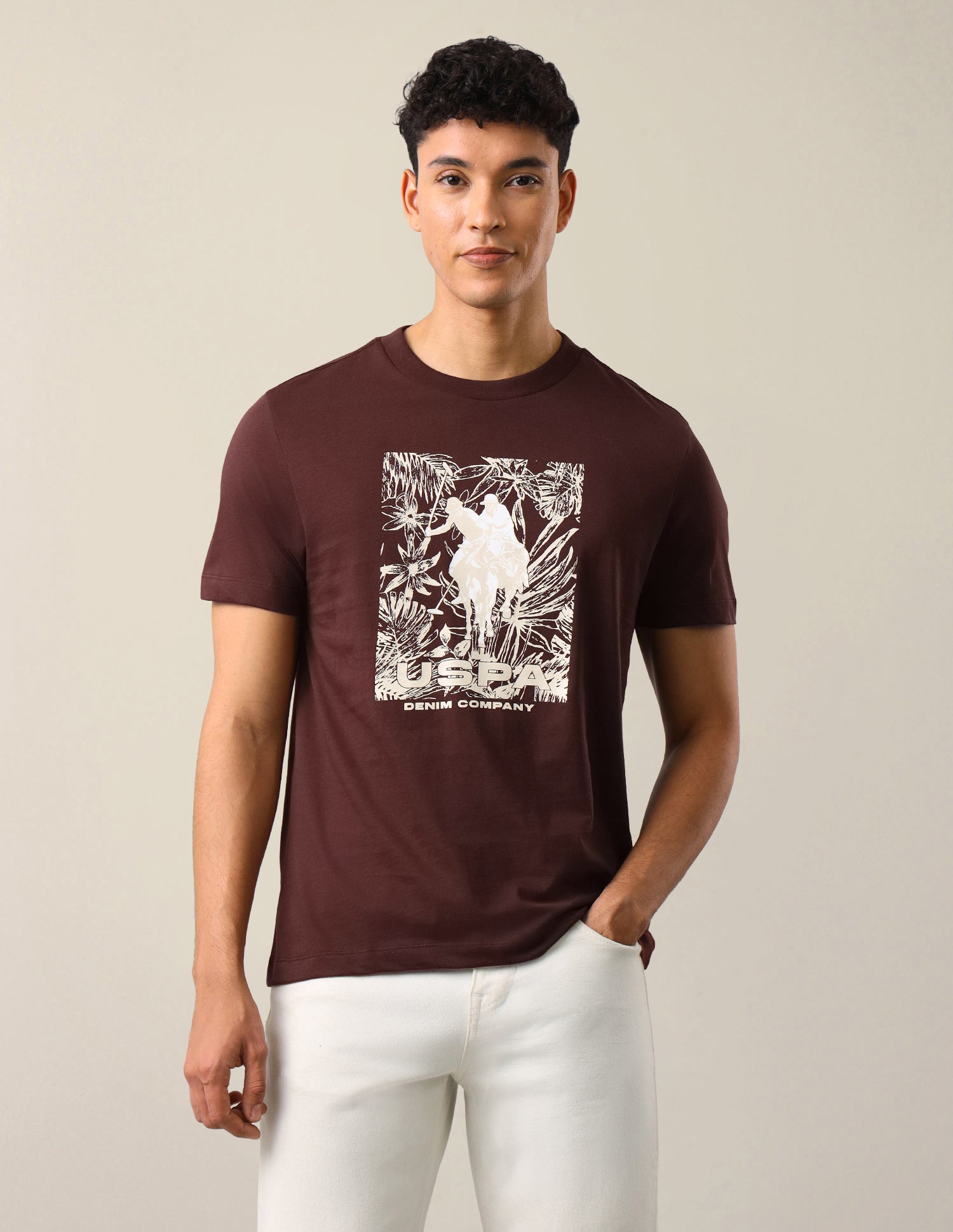 Graphic Brand Printed Regular Fit T-Shirt Maroon - U.S. Polo Assn. India | Large