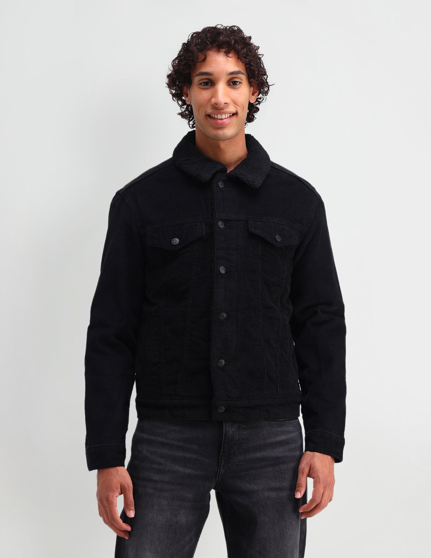 Slim Fit Corduroy Sherpa Jacket Black - U.S. Polo Assn. India | Large