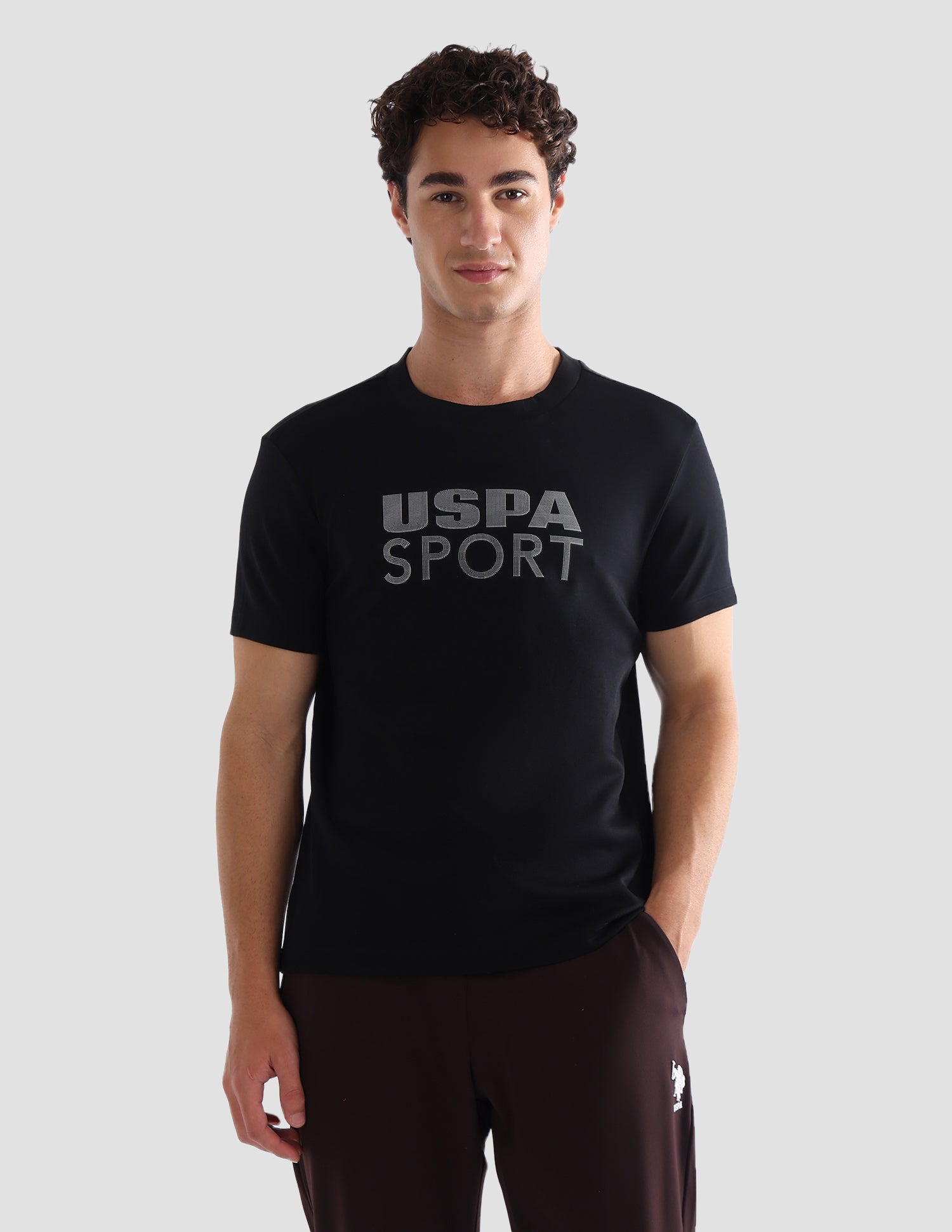Brand Printed Slim Fit Active T-Shirt Black - U.S. Polo Assn. India | Large