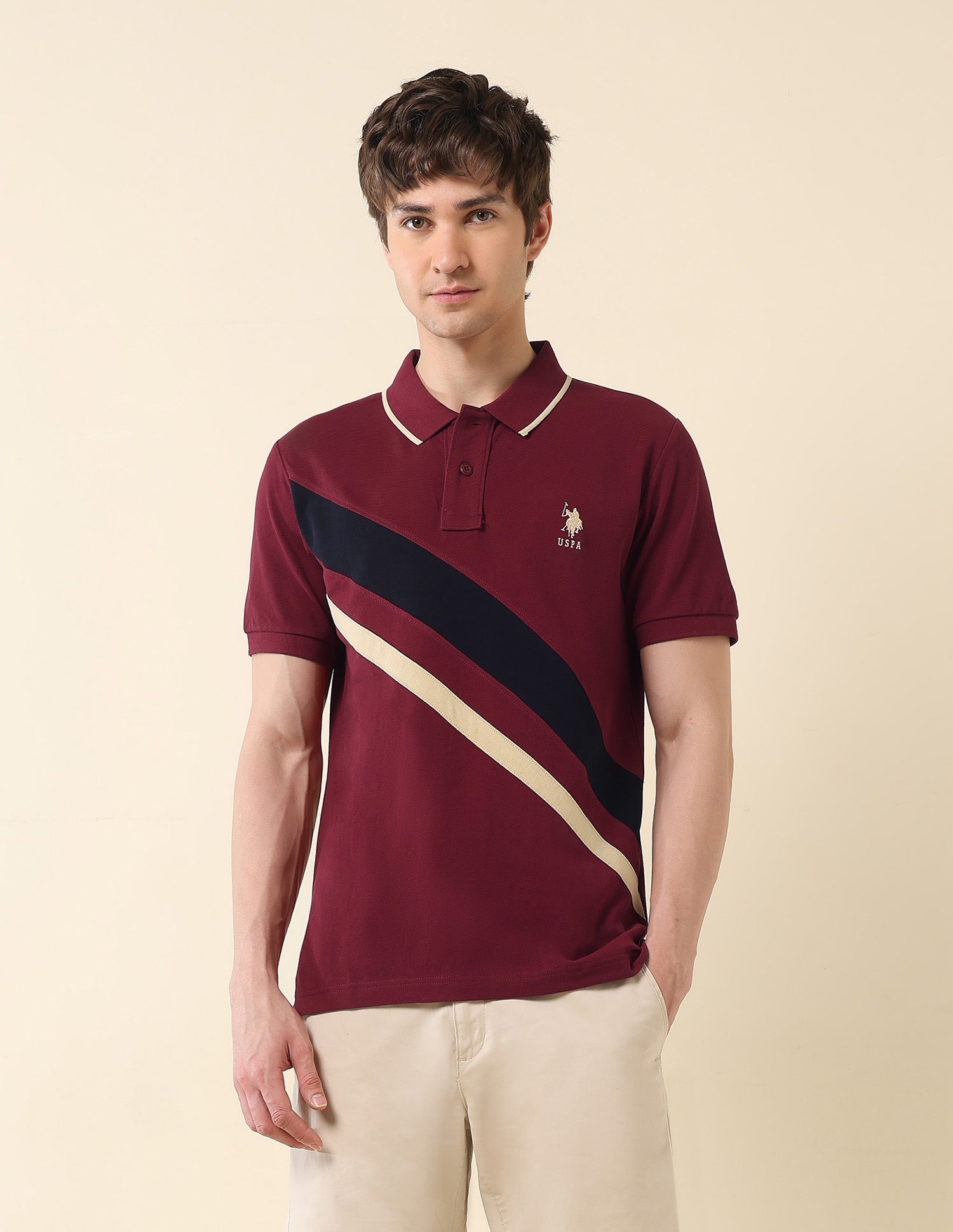Colourblocked Classic Polo Shirt Wine - U.S. POLO ASSN. | Large