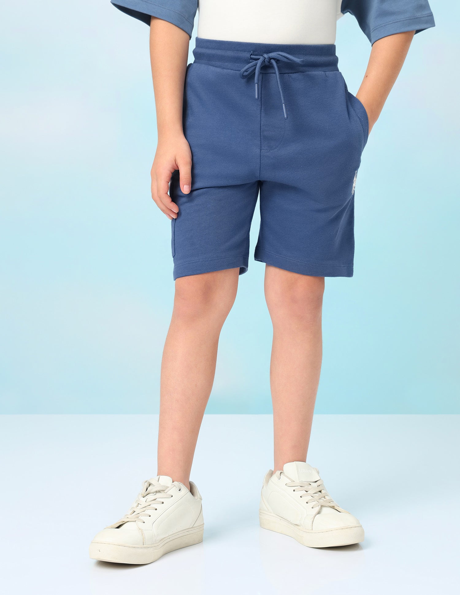 Mid Rise Solid Shorts Blue - U.S. Polo Assn. India | Large