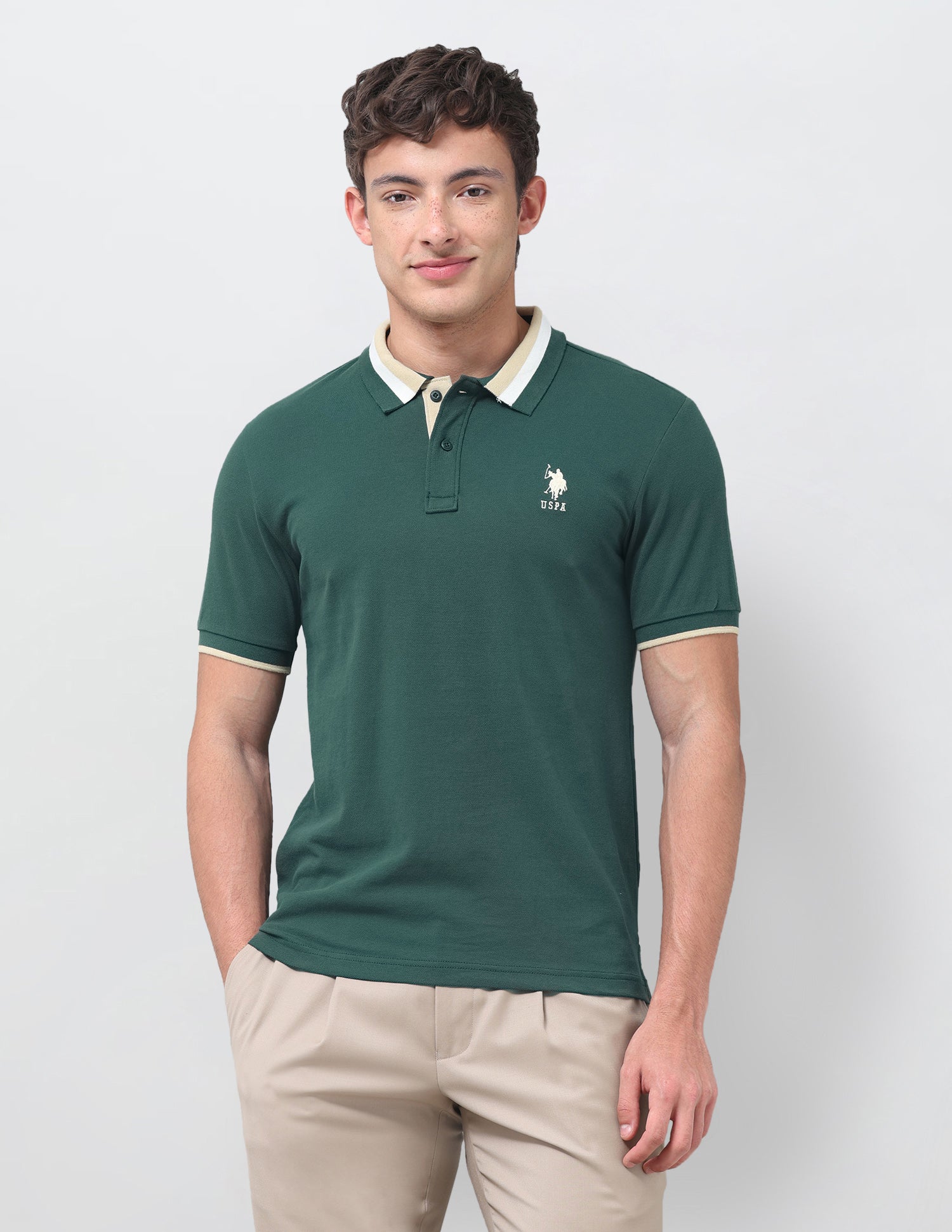Solid Regular Fit Polo Shirt Dark Green - U.S. Polo Assn. India | Large