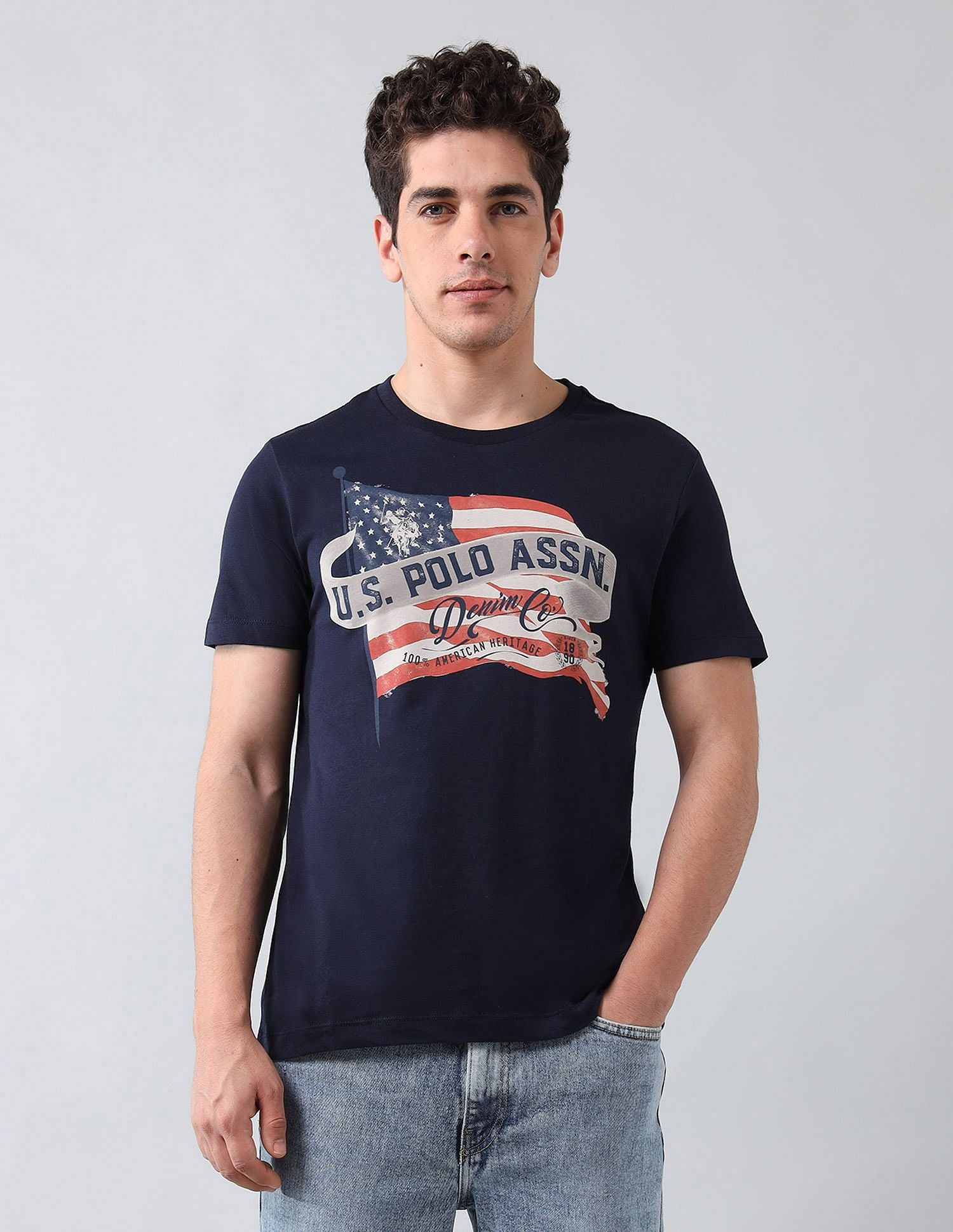 Muscle Fit Brand Printed T-Shirt Navy - U.S. Polo Assn. India | Large