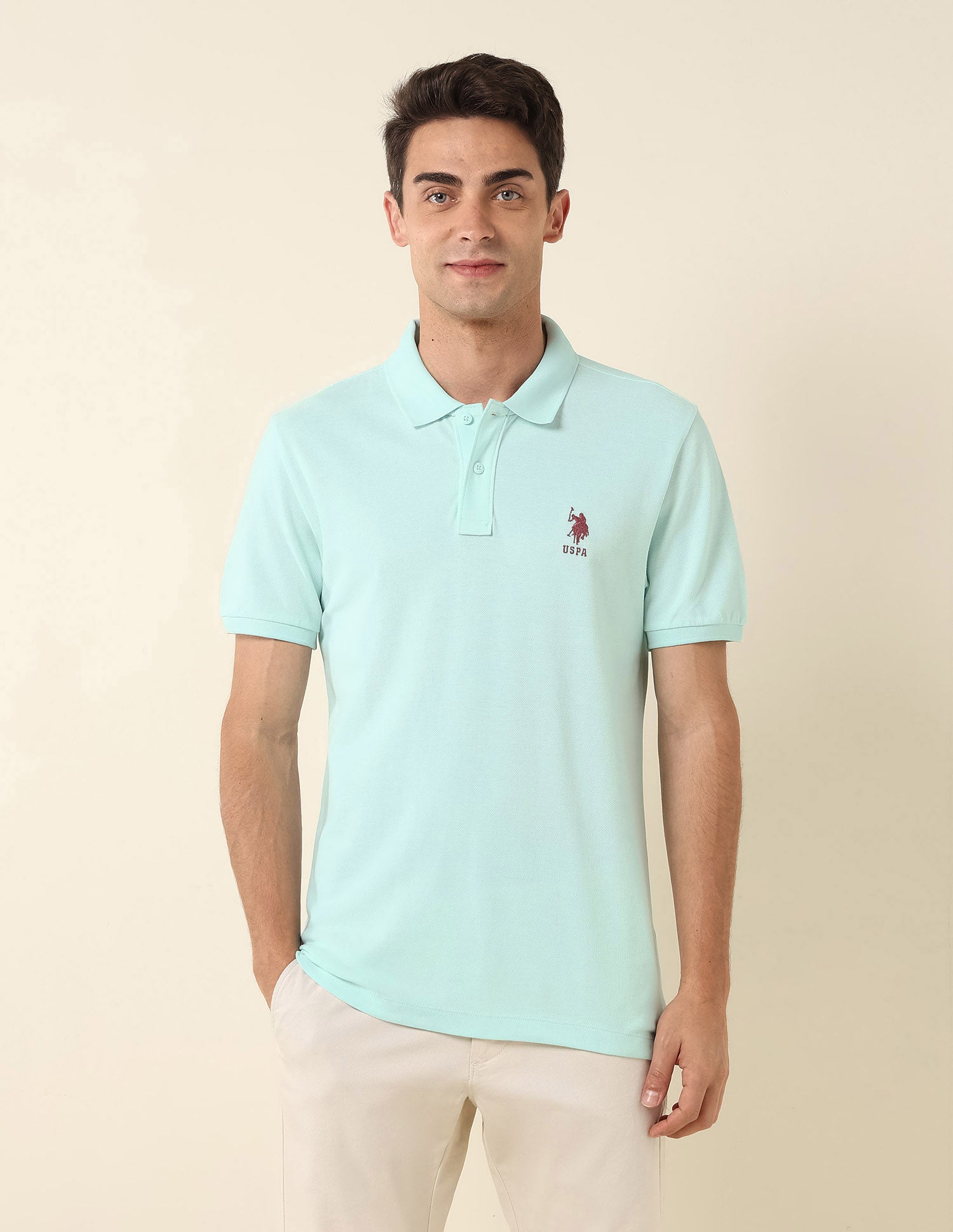 Slim Fit Pure Cotton Polo Shirt Light Green - U.S. Polo Assn. India | Large