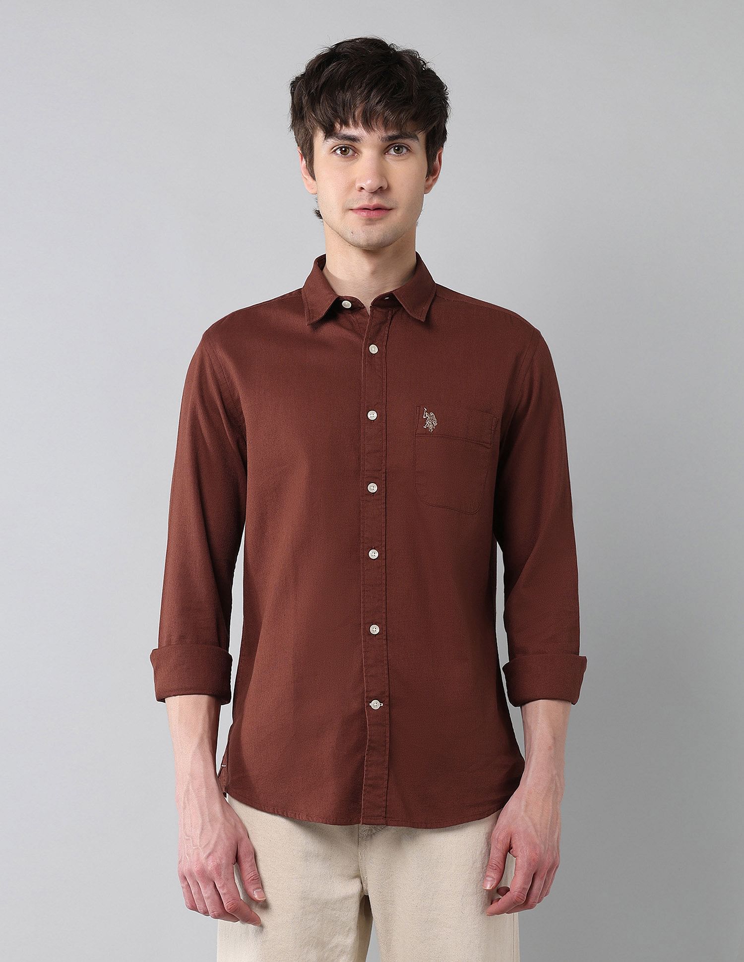 Solid Waffle Dobby Shirt Rust - U.S. Polo Assn. India | Large