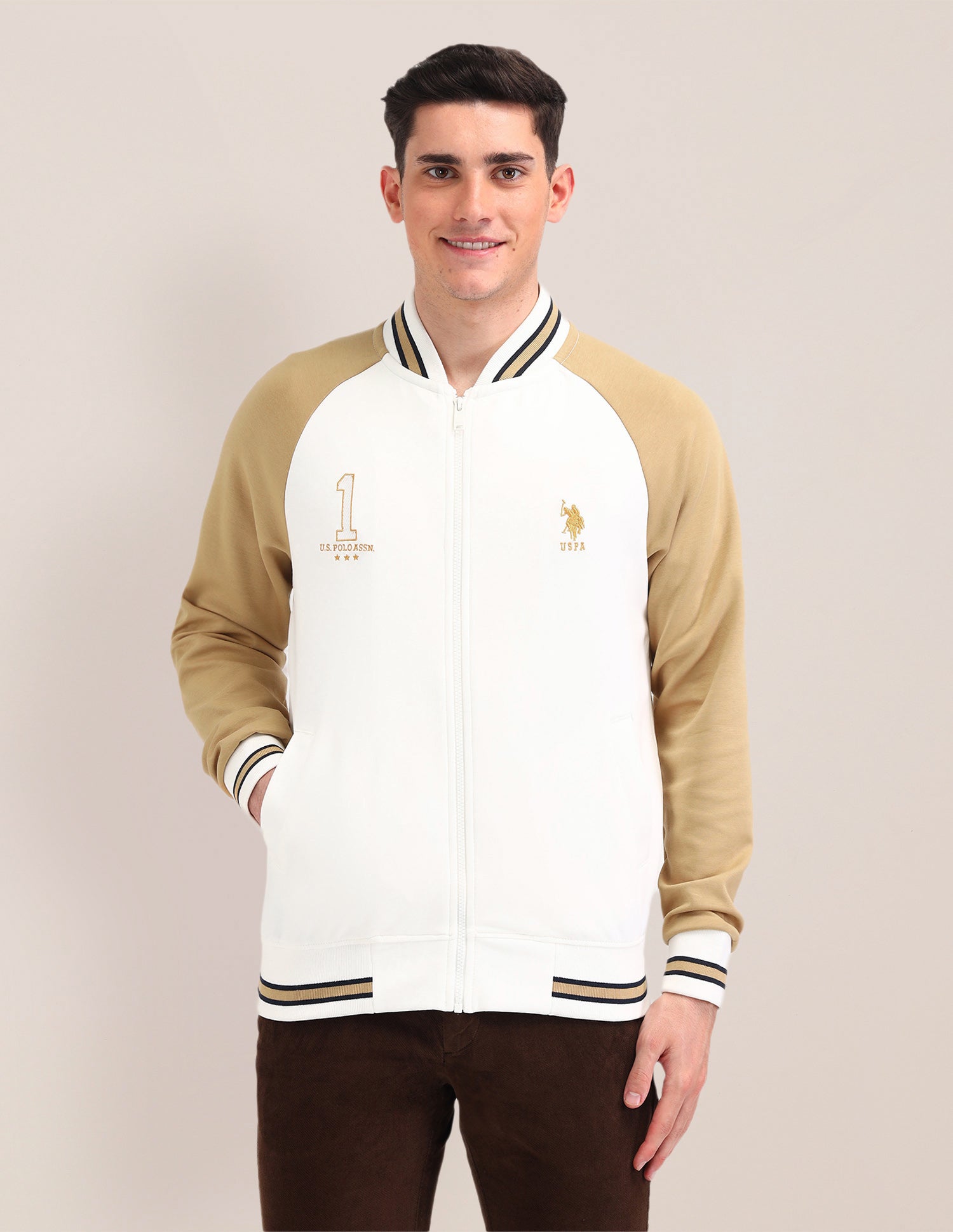 Colour Blocked Regular Fit Sweatshirt White - U.S. POLO ASSN. | Large