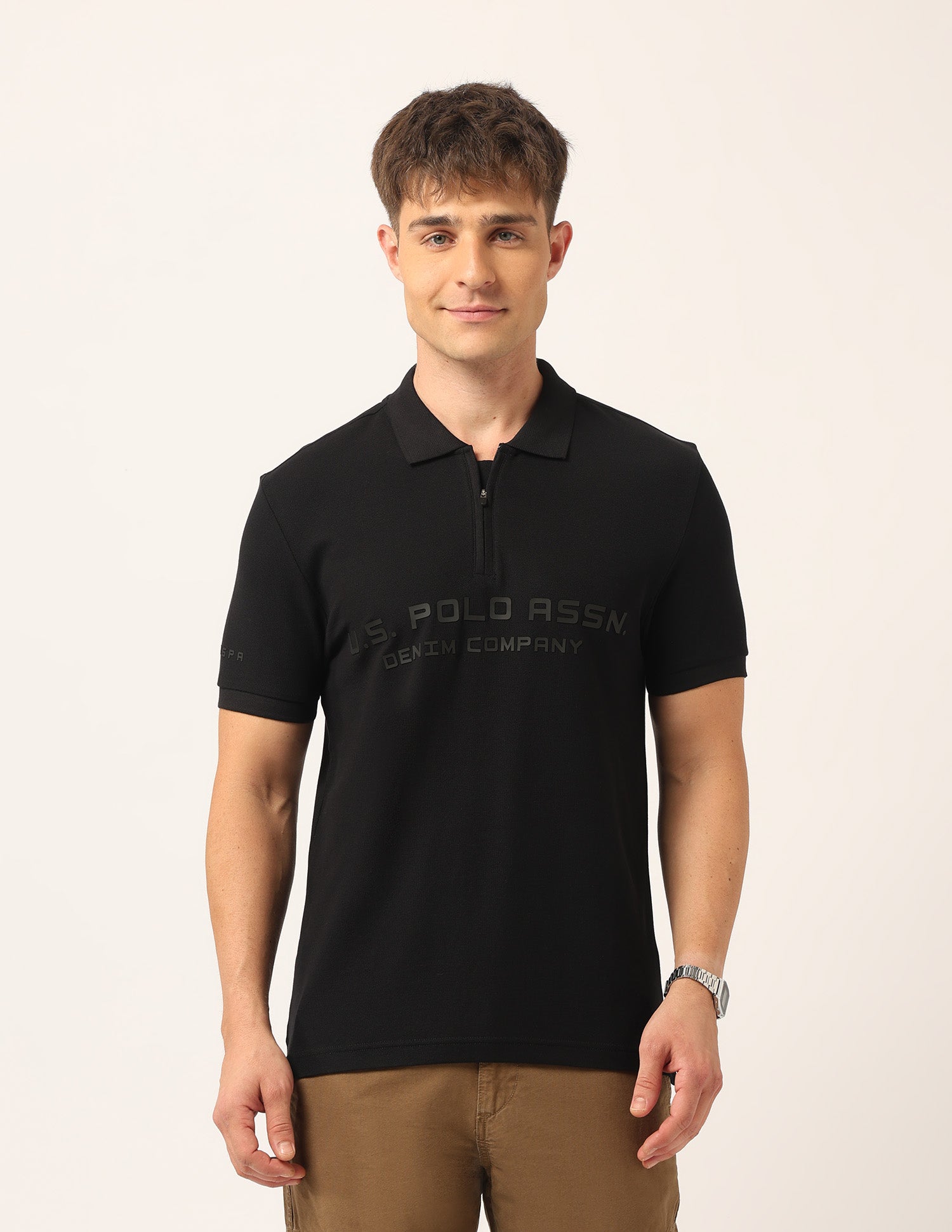 Brand Printed Muscle Fit Polo Shirt Black - U.S. Polo Assn. India | Large