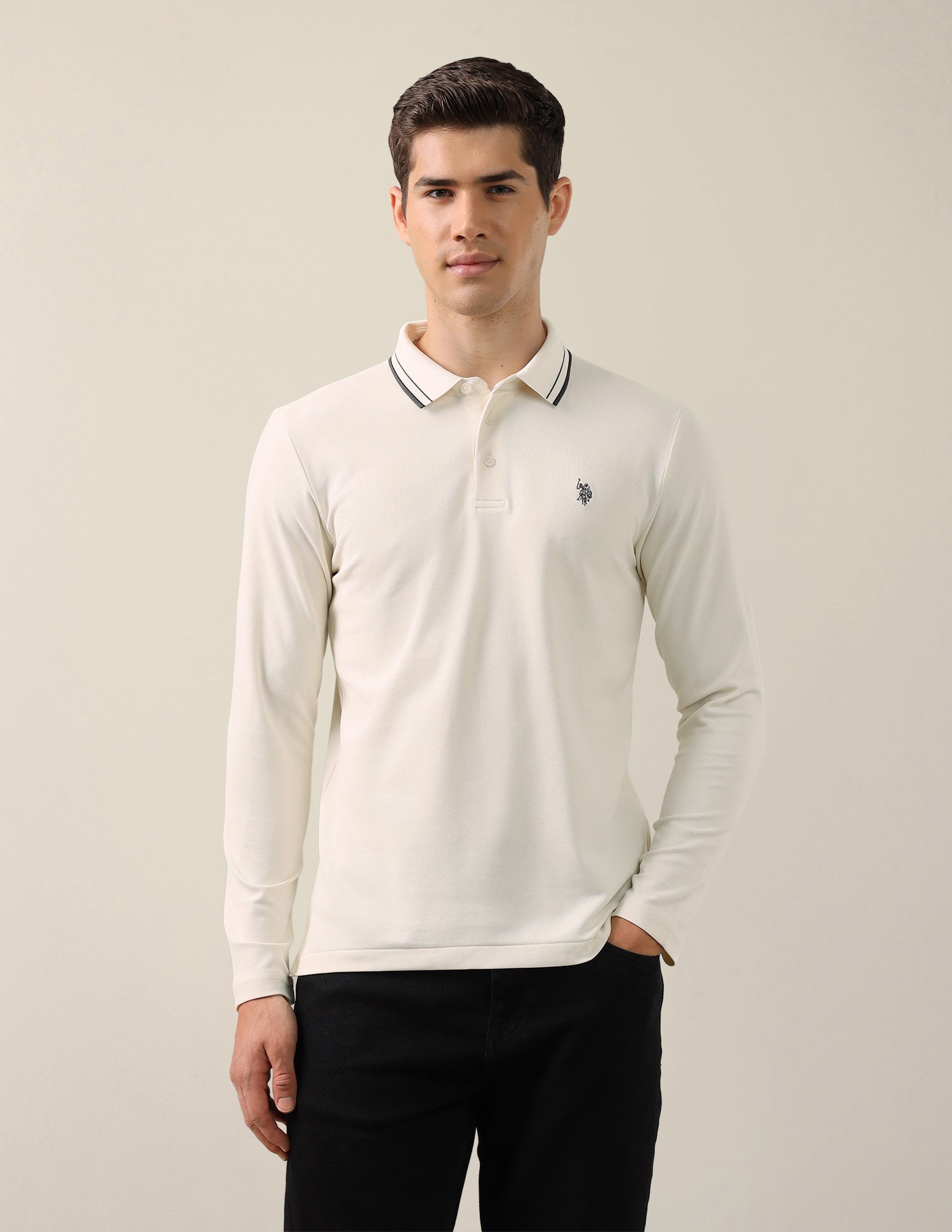 Solid Slim Fit Polo Shirt Off White - U.S. Polo Assn. India | Large