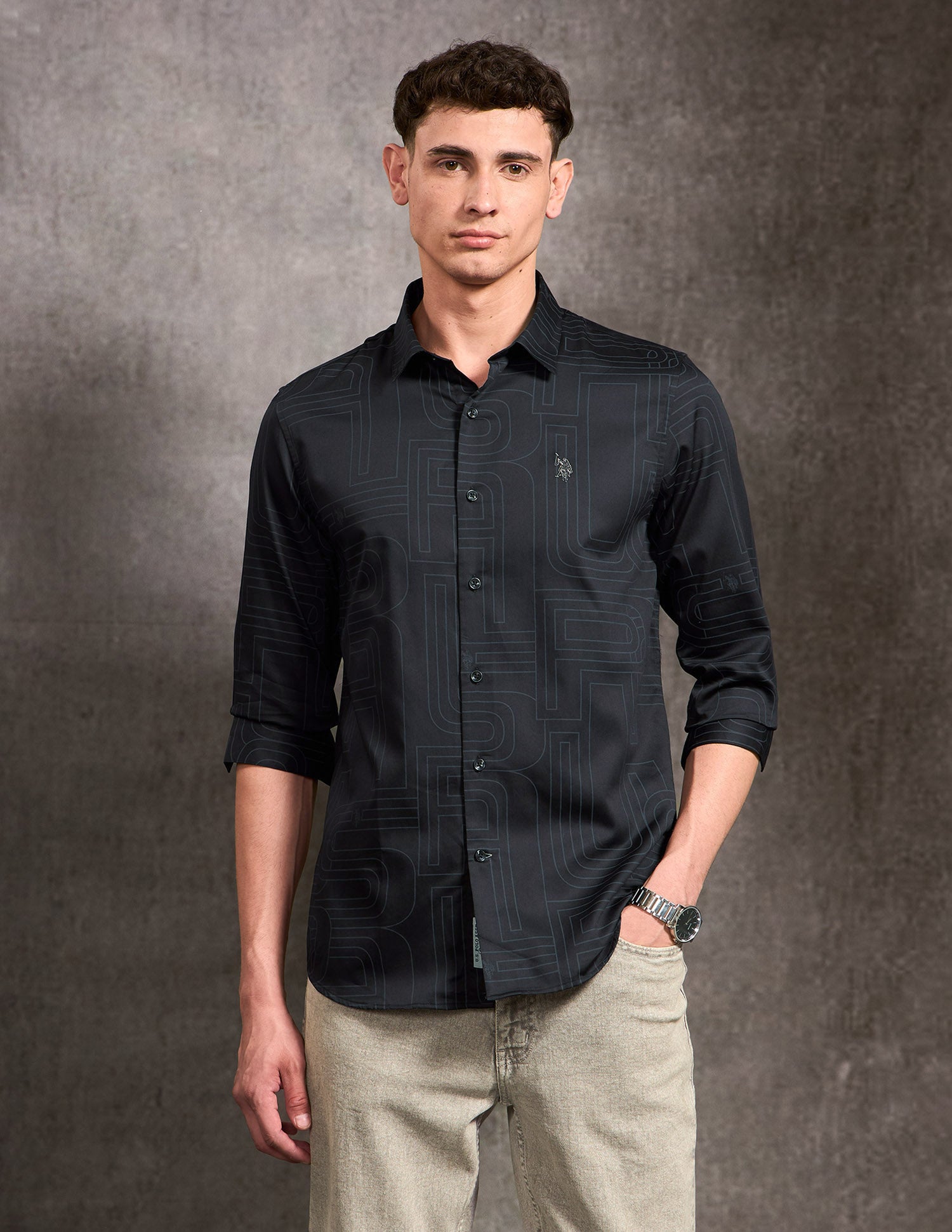 Brand Printed Black & Gold Shirt Black - U.S. POLO ASSN. | Large